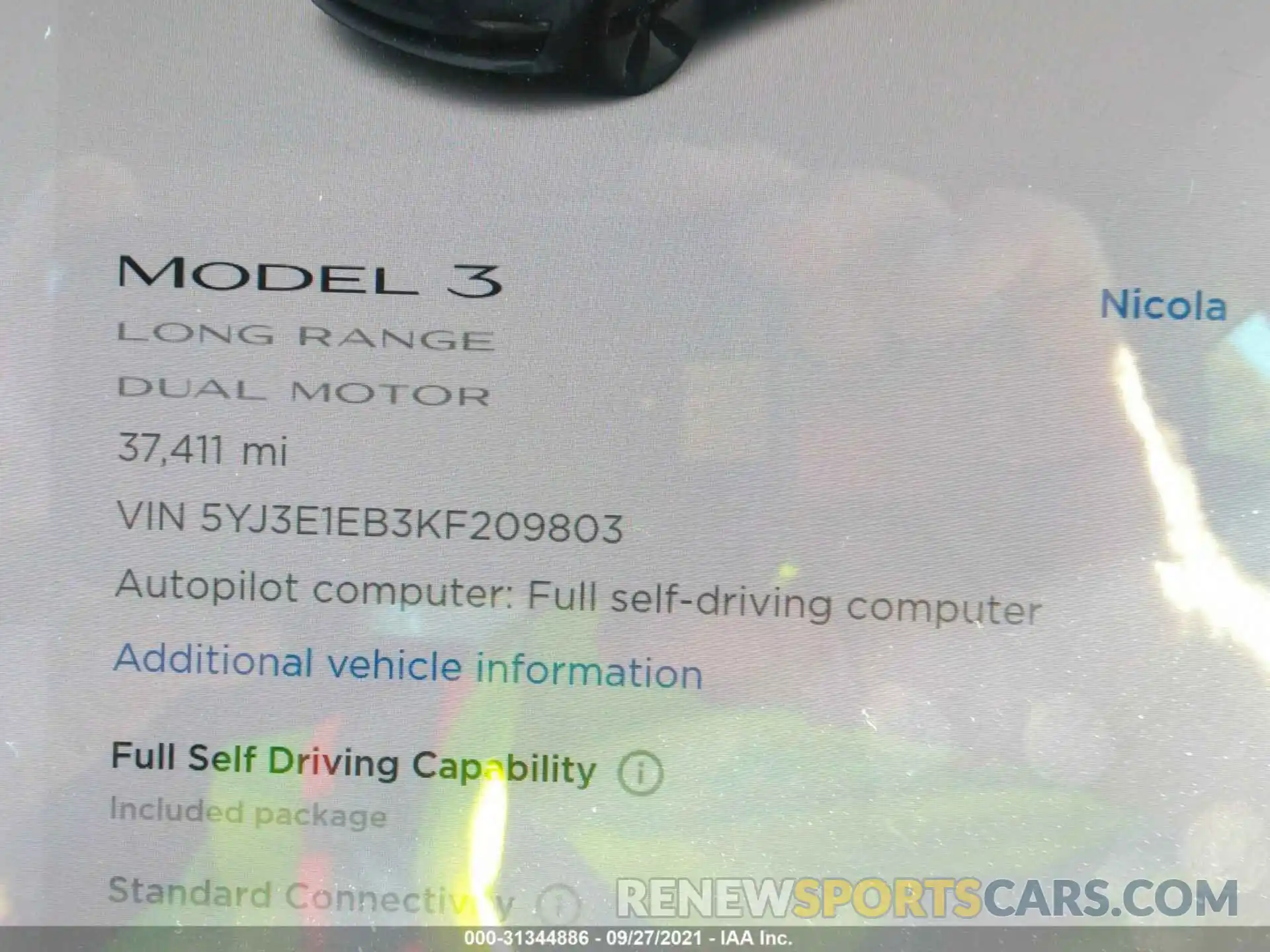 9 Photograph of a damaged car 5YJ3E1EB3KF209803 TESLA MODEL 3 2019