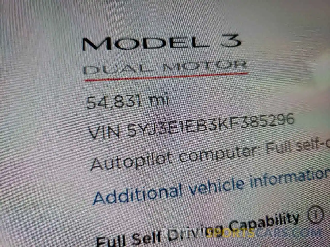 8 Фотография поврежденного автомобиля 5YJ3E1EB3KF385296 TESLA MODEL 3 2019