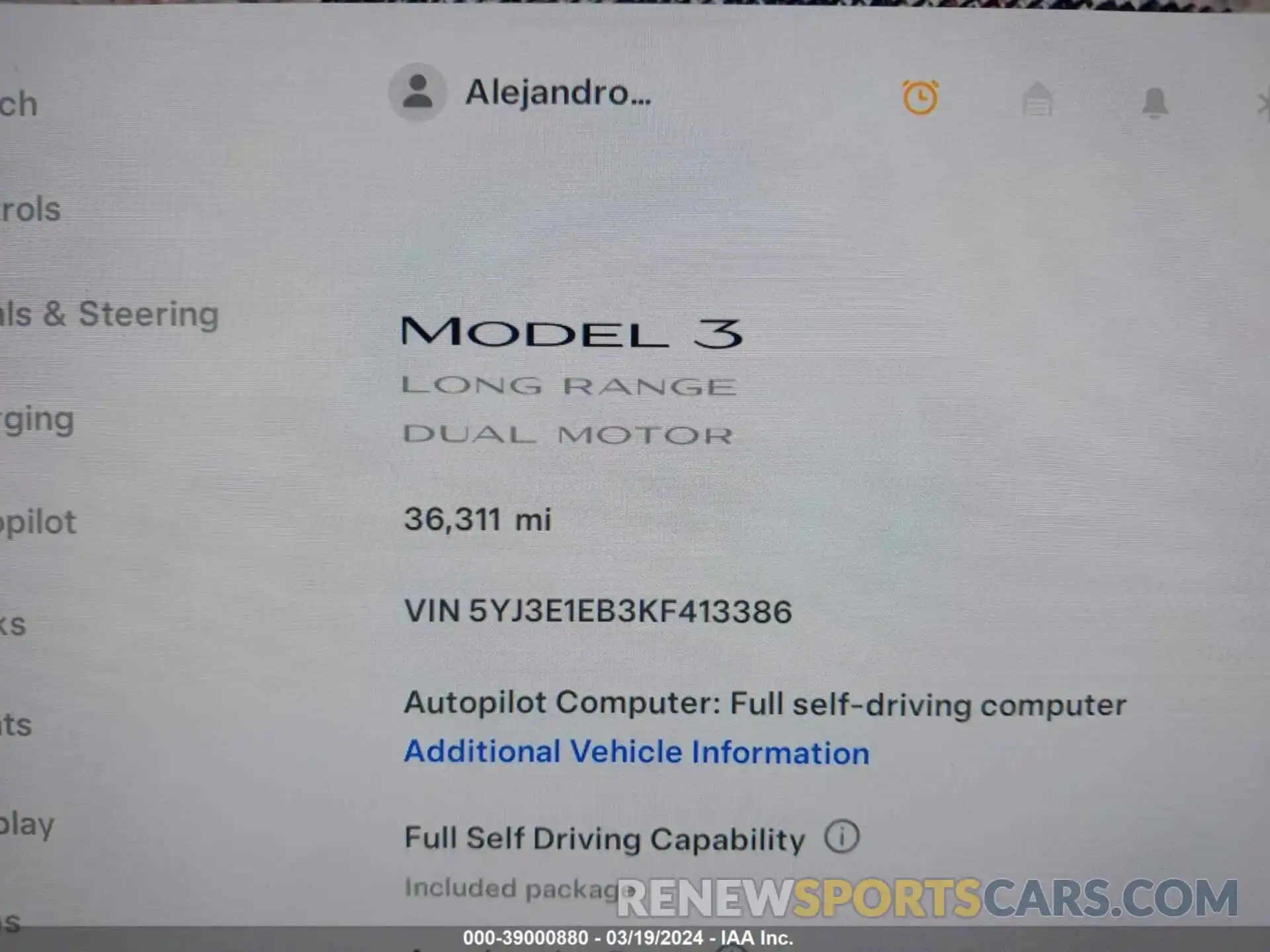 7 Фотография поврежденного автомобиля 5YJ3E1EB3KF413386 TESLA MODEL 3 2019