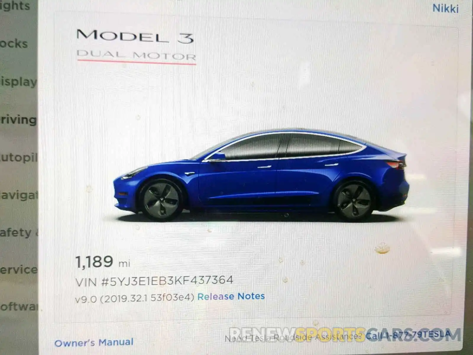 8 Фотография поврежденного автомобиля 5YJ3E1EB3KF437364 TESLA MODEL 3 2019