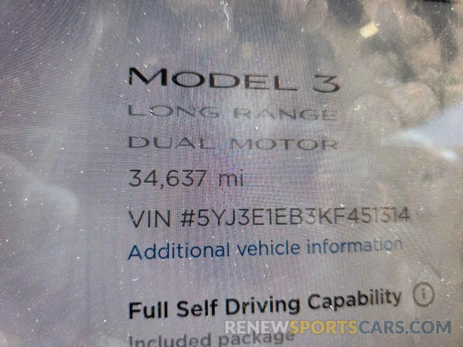 8 Photograph of a damaged car 5YJ3E1EB3KF451314 TESLA MODEL 3 2019