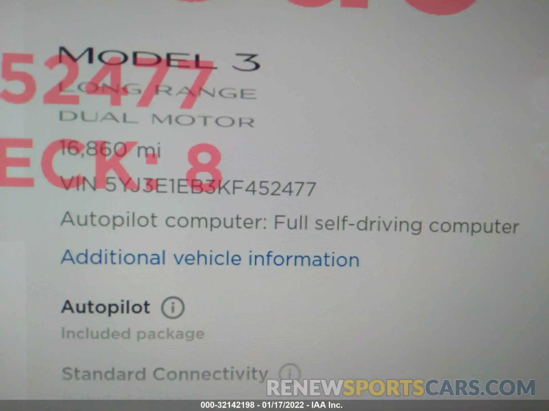 9 Photograph of a damaged car 5YJ3E1EB3KF452477 TESLA MODEL 3 2019