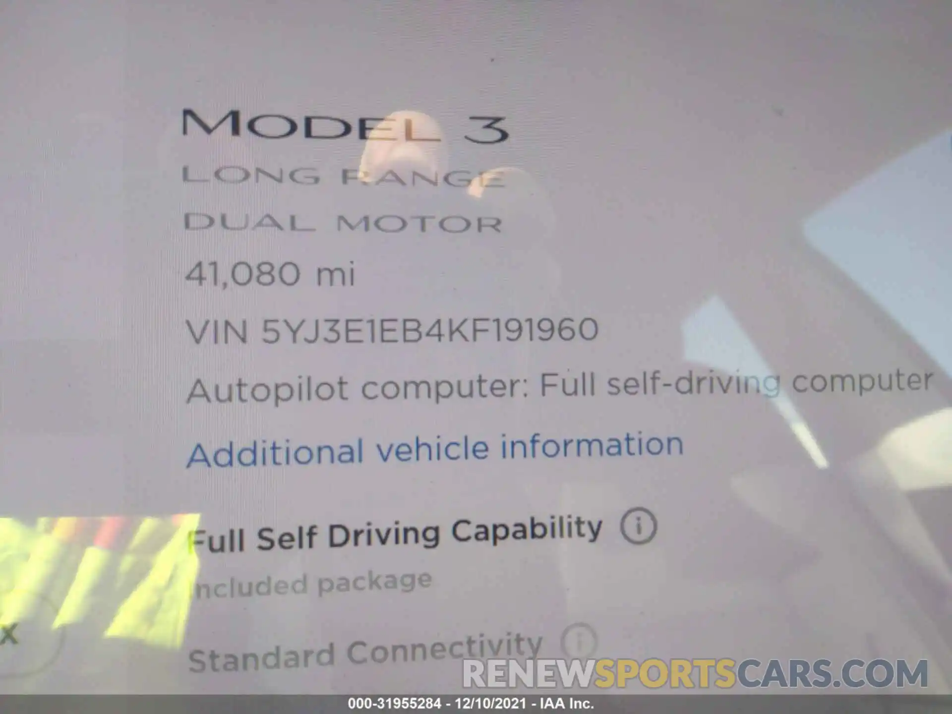 7 Photograph of a damaged car 5YJ3E1EB4KF191960 TESLA MODEL 3 2019