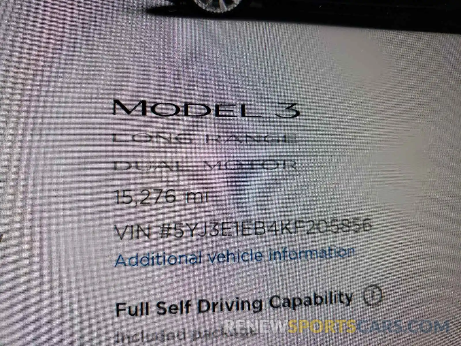 8 Photograph of a damaged car 5YJ3E1EB4KF205856 TESLA MODEL 3 2019