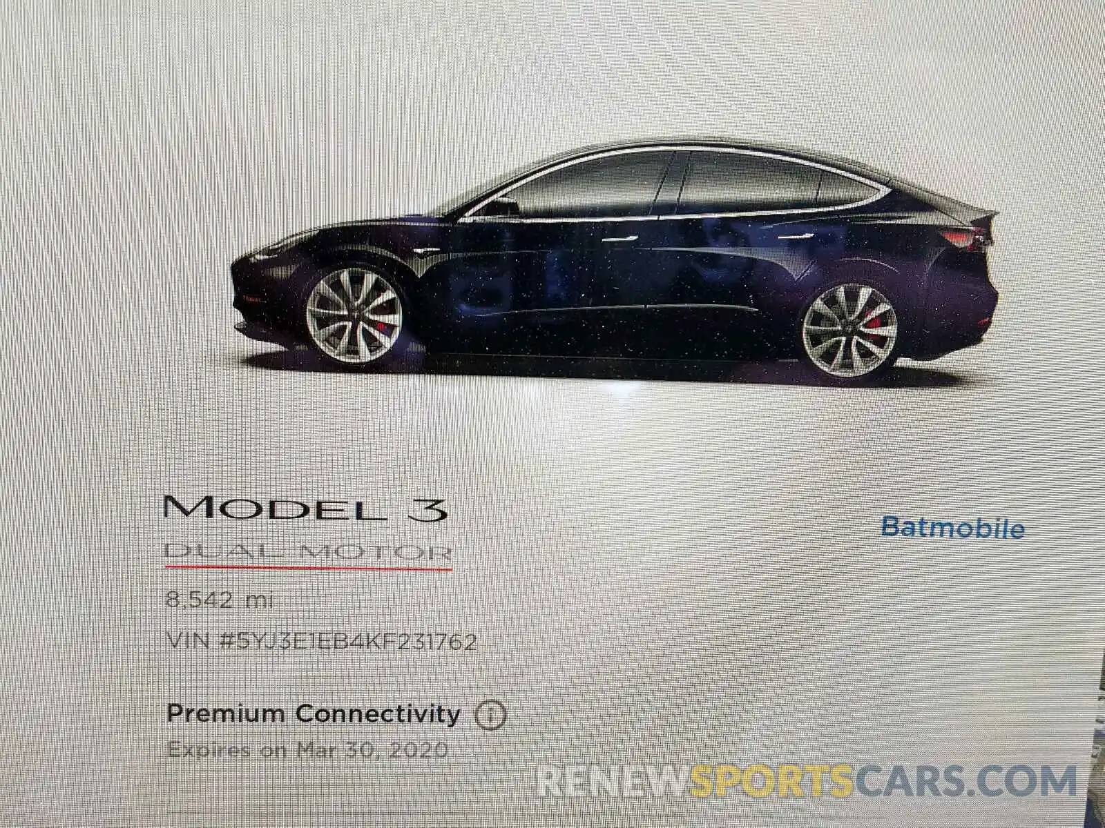 8 Photograph of a damaged car 5YJ3E1EB4KF231762 TESLA MODEL 3 2019