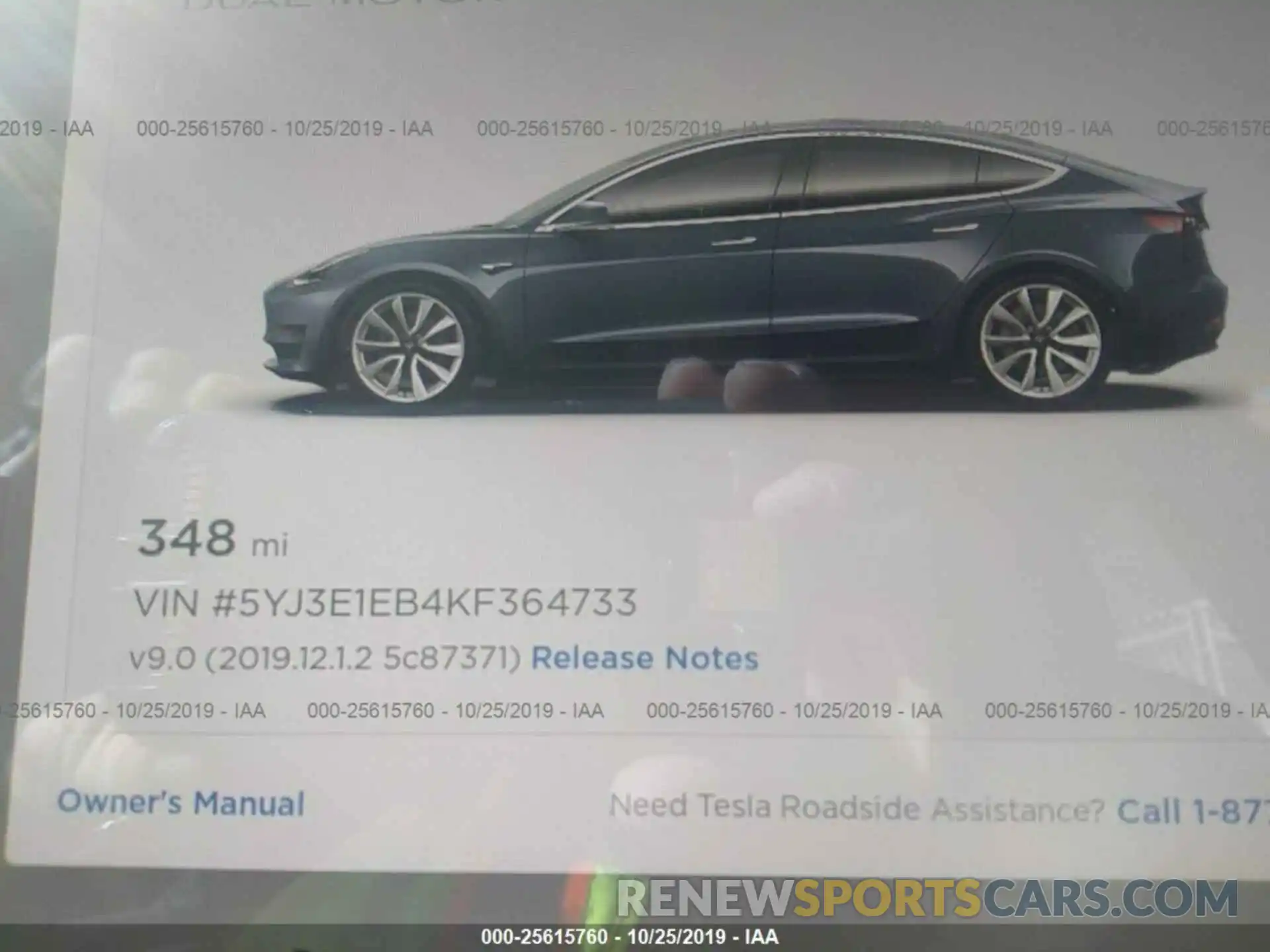 7 Фотография поврежденного автомобиля 5YJ3E1EB4KF364733 TESLA MODEL 3 2019