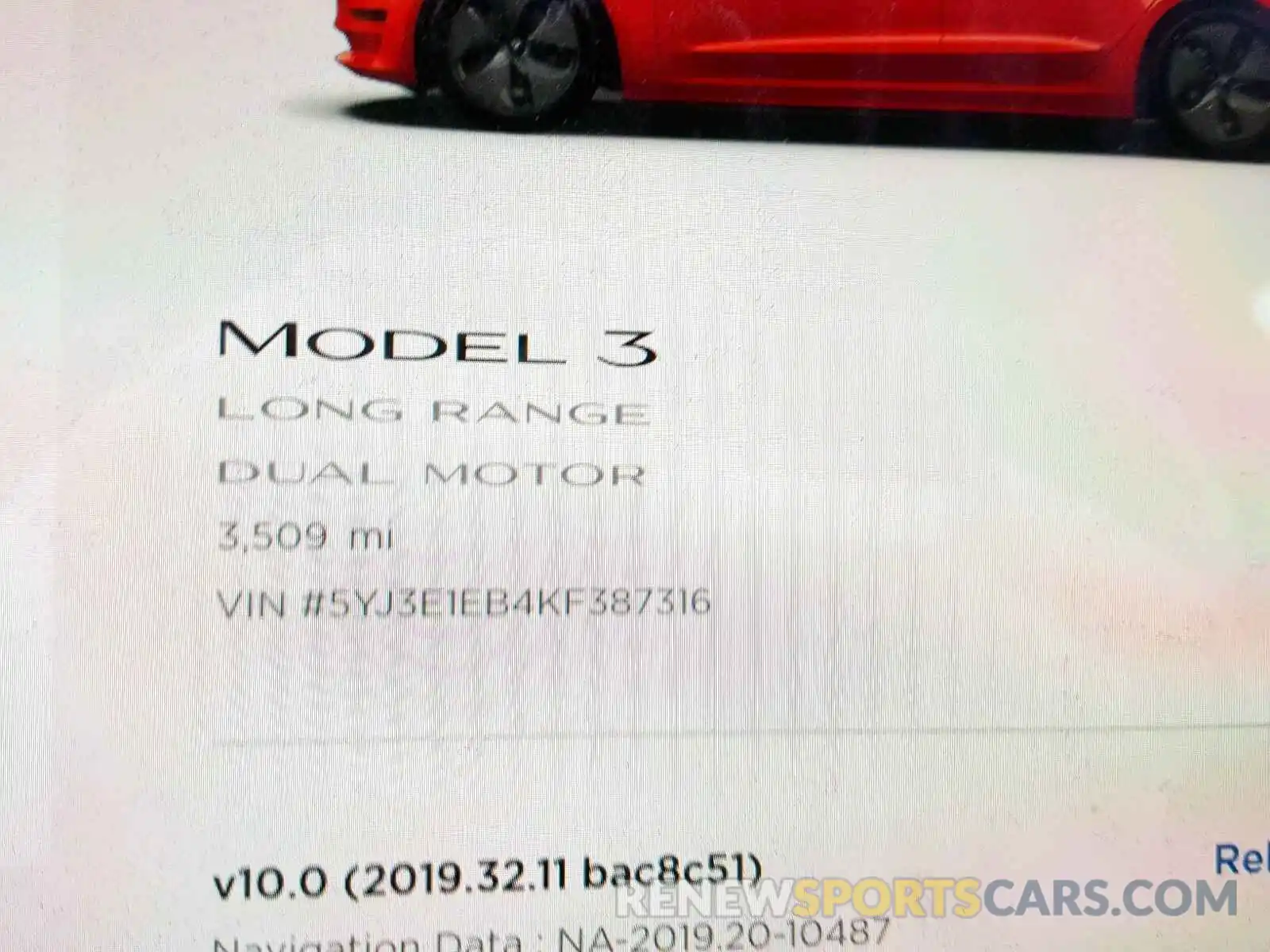 8 Photograph of a damaged car 5YJ3E1EB4KF387316 TESLA MODEL 3 2019