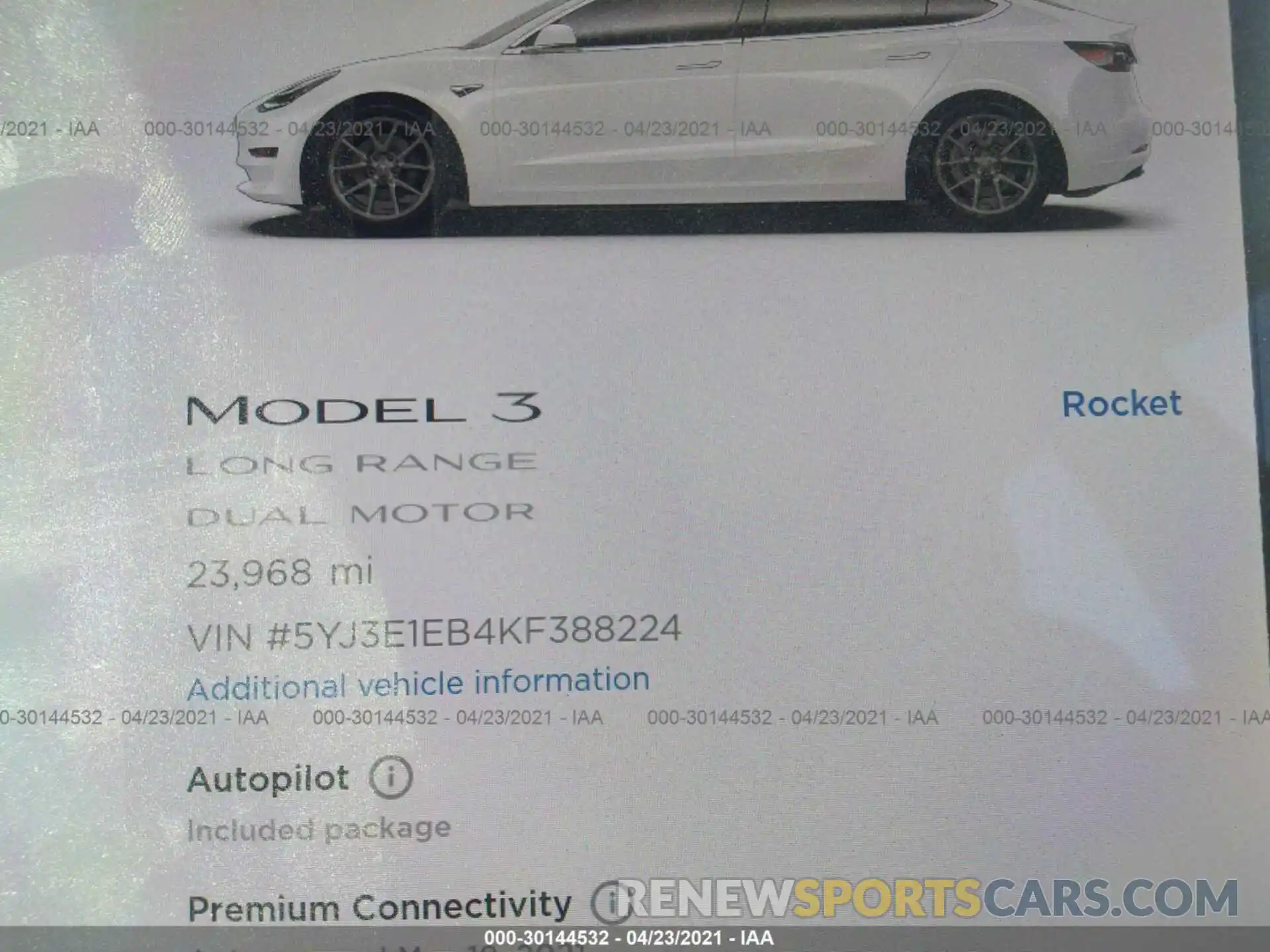 7 Фотография поврежденного автомобиля 5YJ3E1EB4KF388224 TESLA MODEL 3 2019