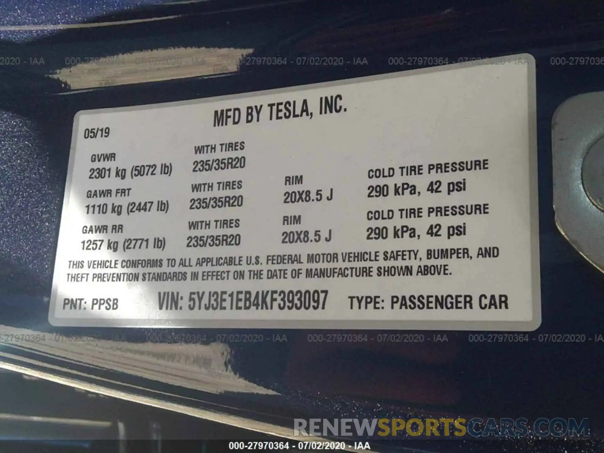 9 Photograph of a damaged car 5YJ3E1EB4KF393097 TESLA MODEL 3 2019