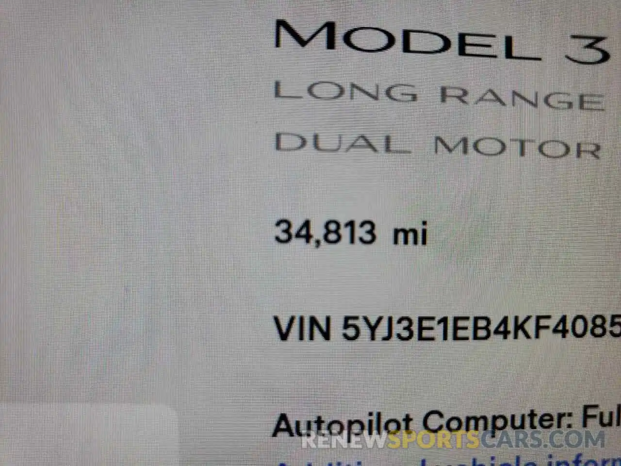 8 Фотография поврежденного автомобиля 5YJ3E1EB4KF408570 TESLA MODEL 3 2019