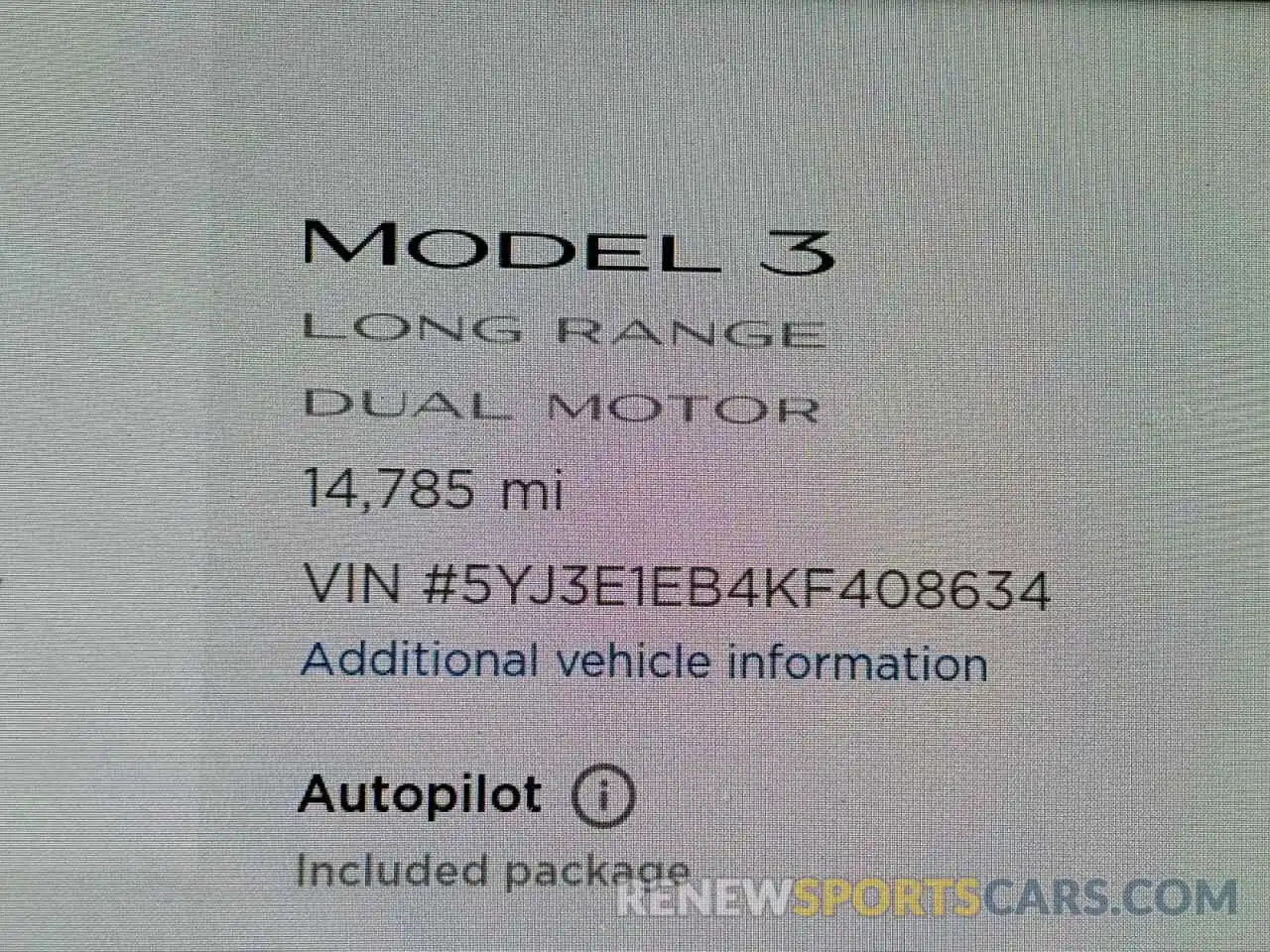 8 Фотография поврежденного автомобиля 5YJ3E1EB4KF408634 TESLA MODEL 3 2019