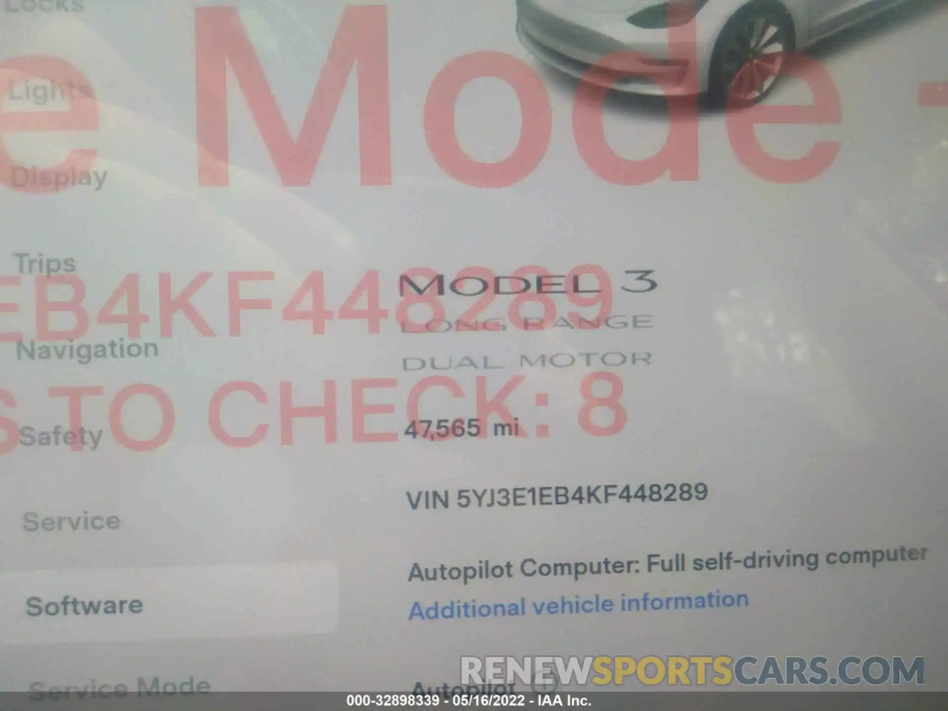 7 Фотография поврежденного автомобиля 5YJ3E1EB4KF448289 TESLA MODEL 3 2019