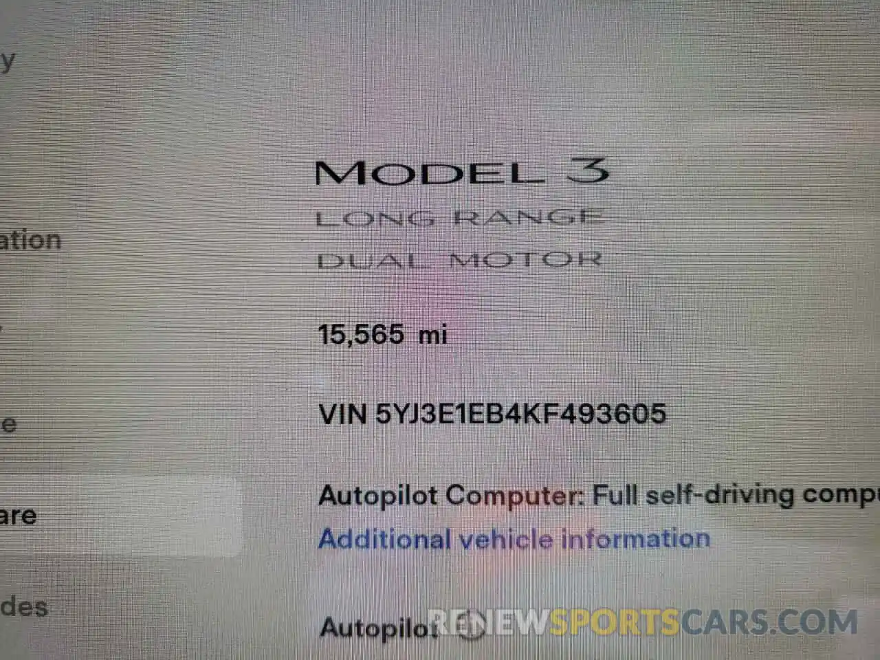 8 Фотография поврежденного автомобиля 5YJ3E1EB4KF493605 TESLA MODEL 3 2019