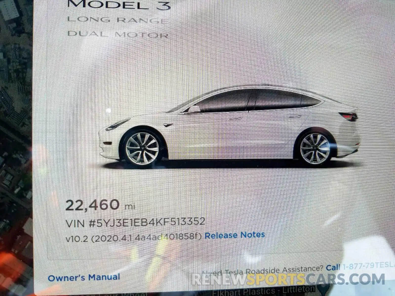 8 Photograph of a damaged car 5YJ3E1EB4KF513352 TESLA MODEL 3 2019