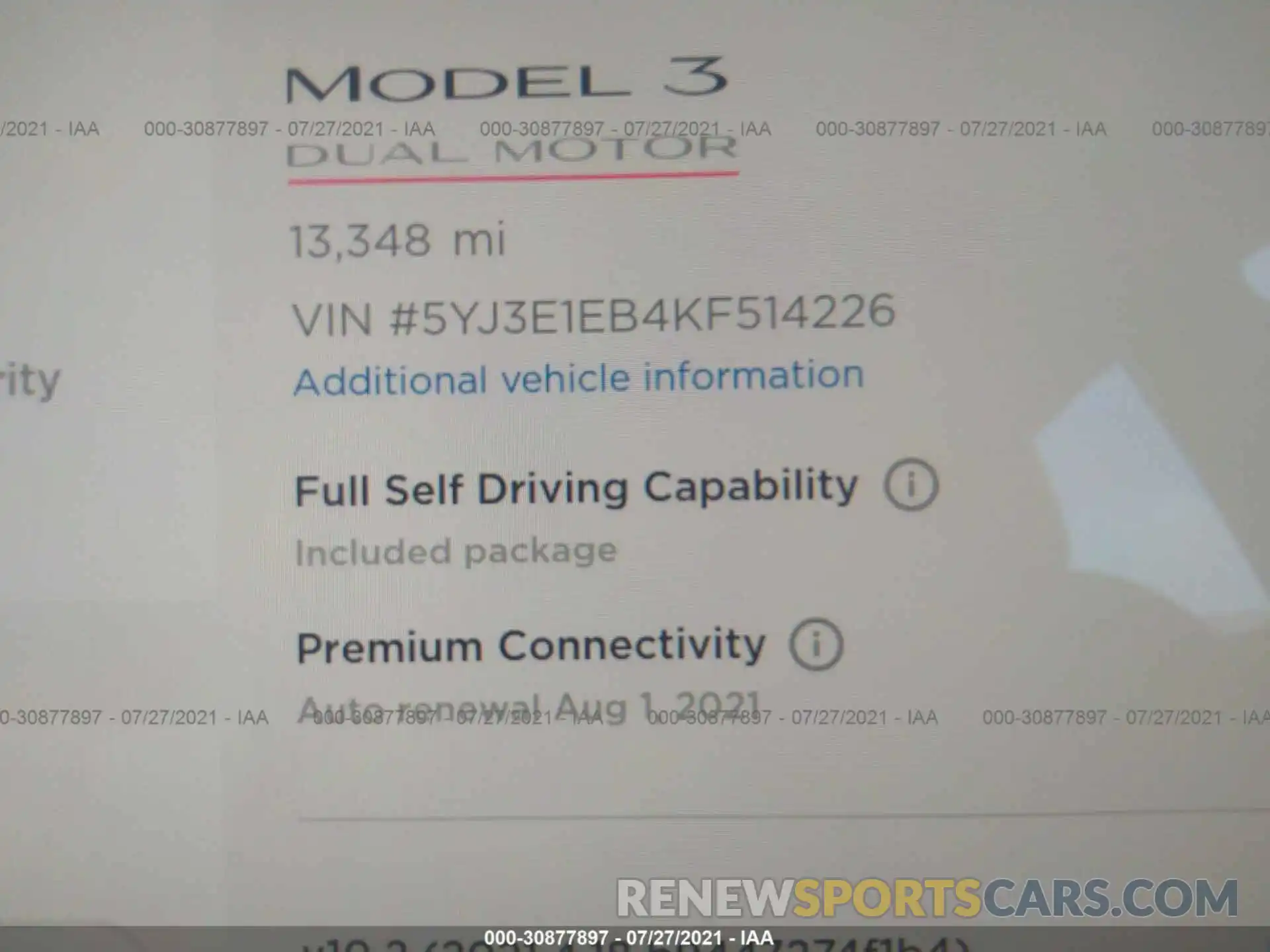 7 Photograph of a damaged car 5YJ3E1EB4KF514226 TESLA MODEL 3 2019