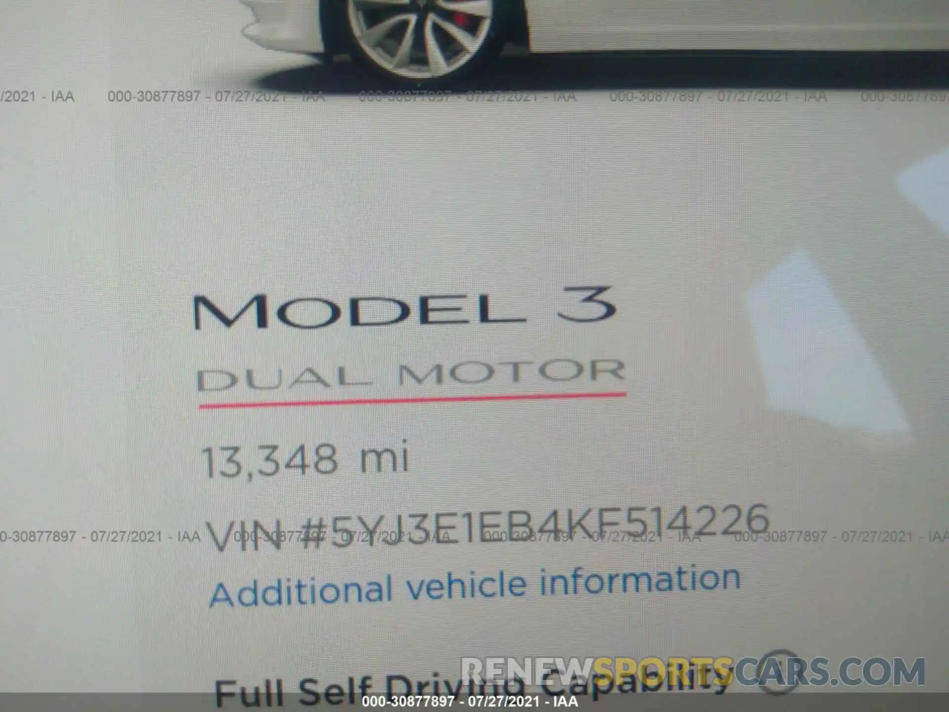 9 Photograph of a damaged car 5YJ3E1EB4KF514226 TESLA MODEL 3 2019