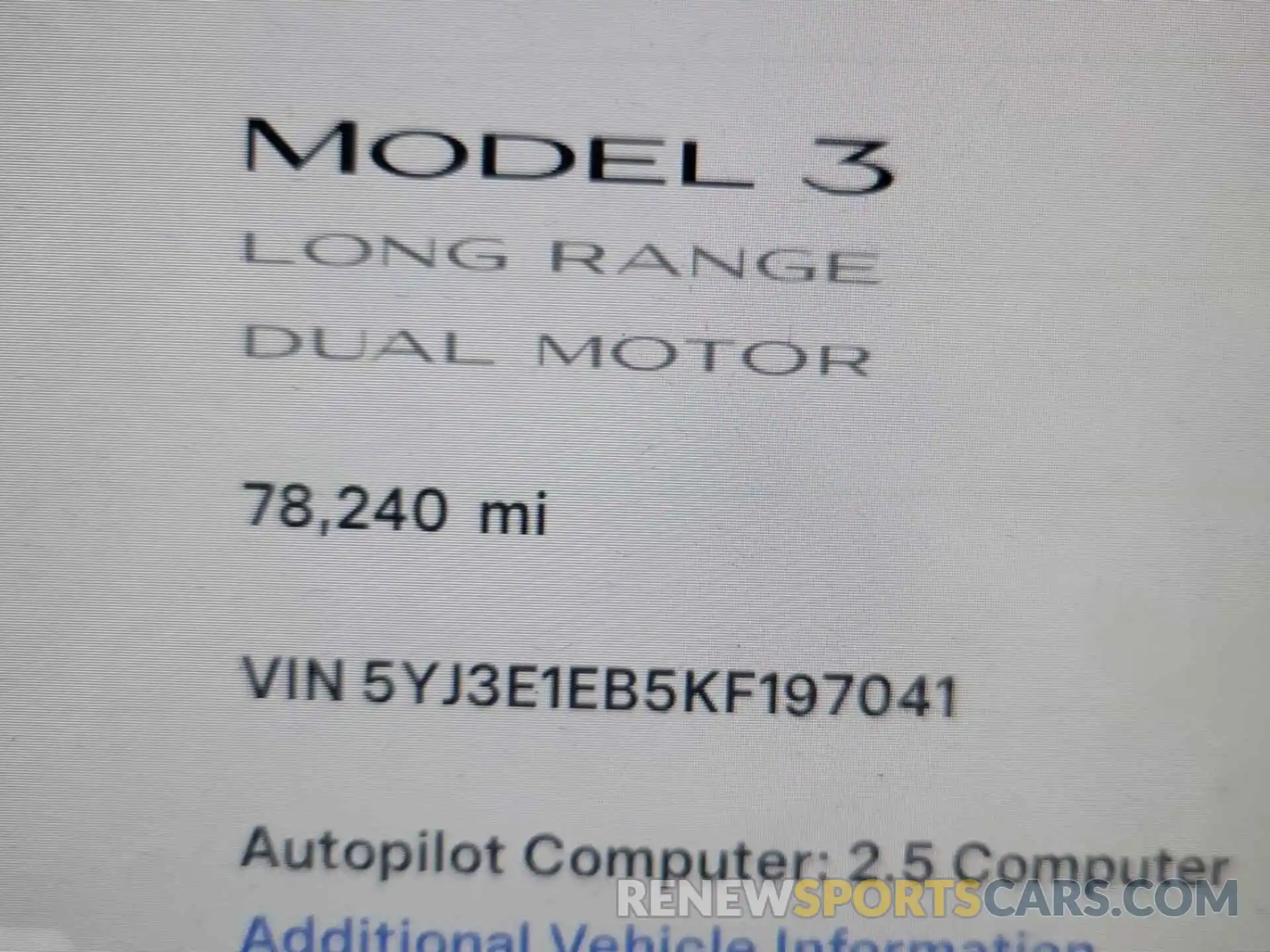 6 Фотография поврежденного автомобиля 5YJ3E1EB5KF197041 TESLA MODEL 3 2019