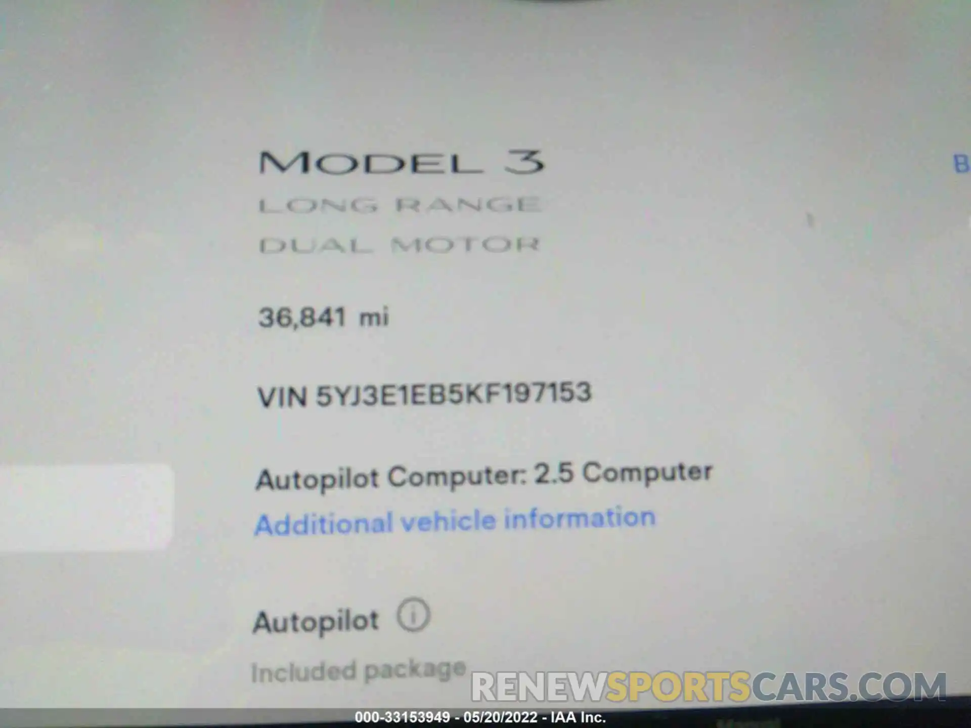 7 Photograph of a damaged car 5YJ3E1EB5KF197153 TESLA MODEL 3 2019