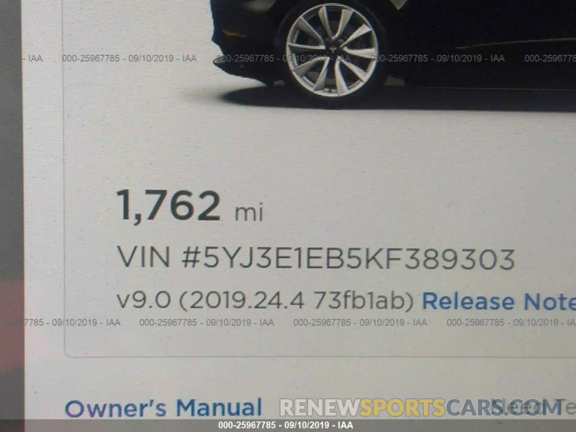 7 Photograph of a damaged car 5YJ3E1EB5KF389303 TESLA MODEL 3 2019