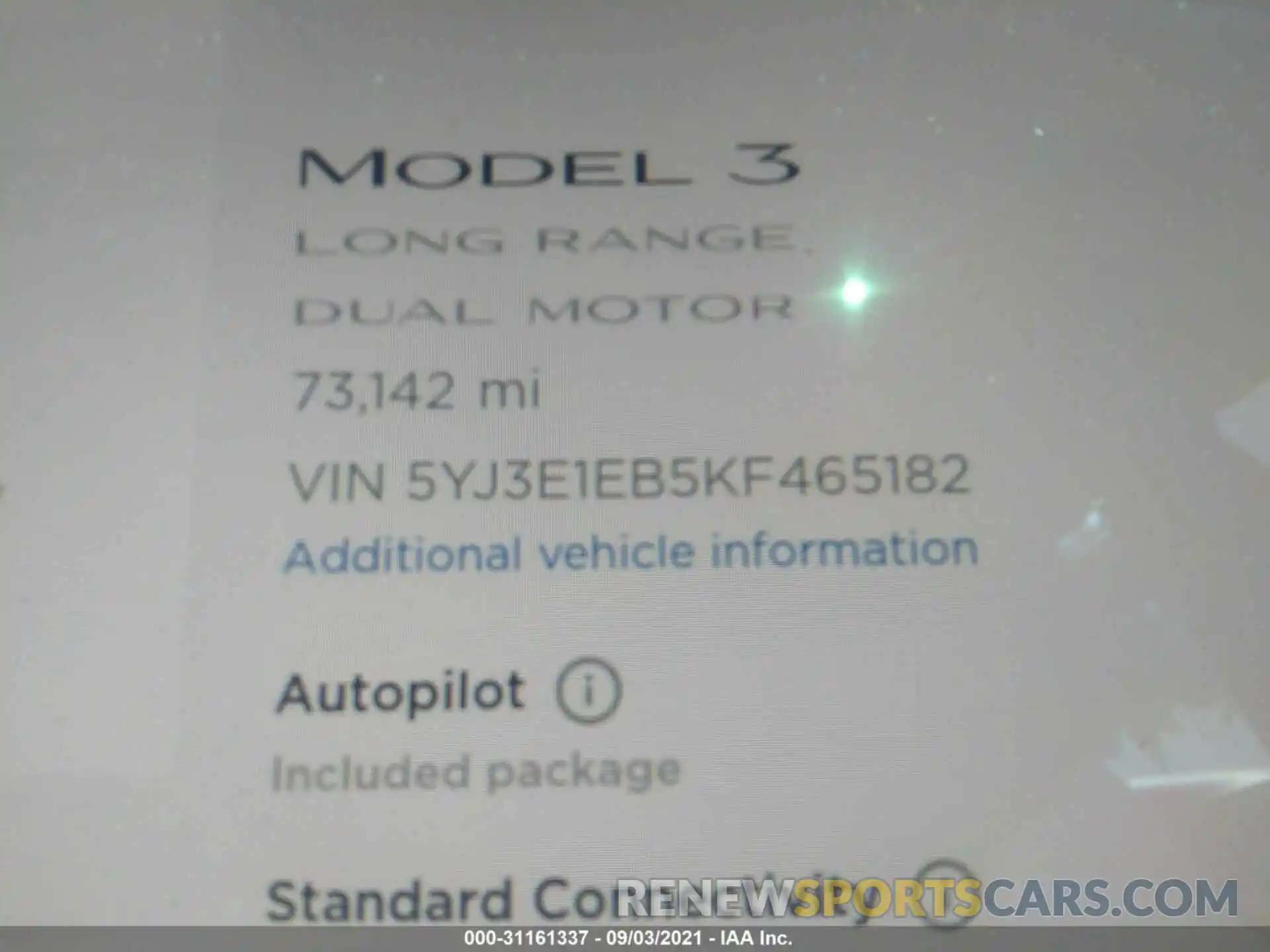 7 Photograph of a damaged car 5YJ3E1EB5KF465182 TESLA MODEL 3 2019