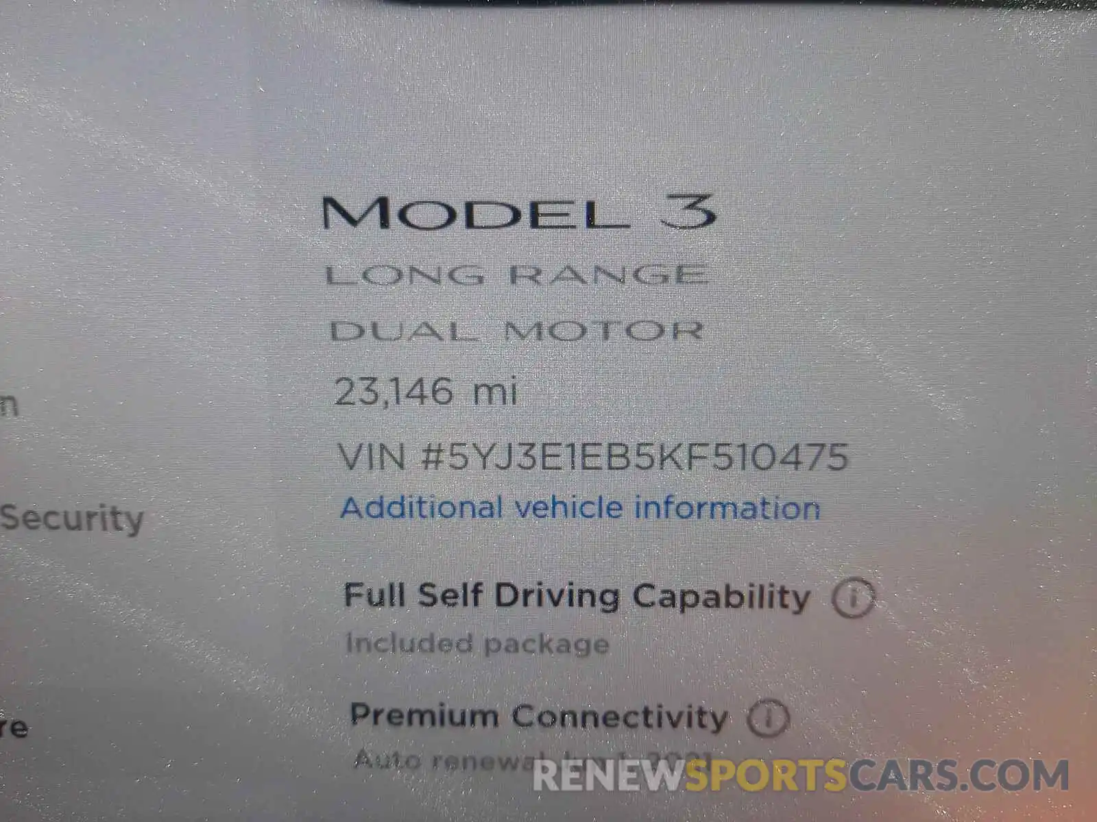 8 Photograph of a damaged car 5YJ3E1EB5KF510475 TESLA MODEL 3 2019