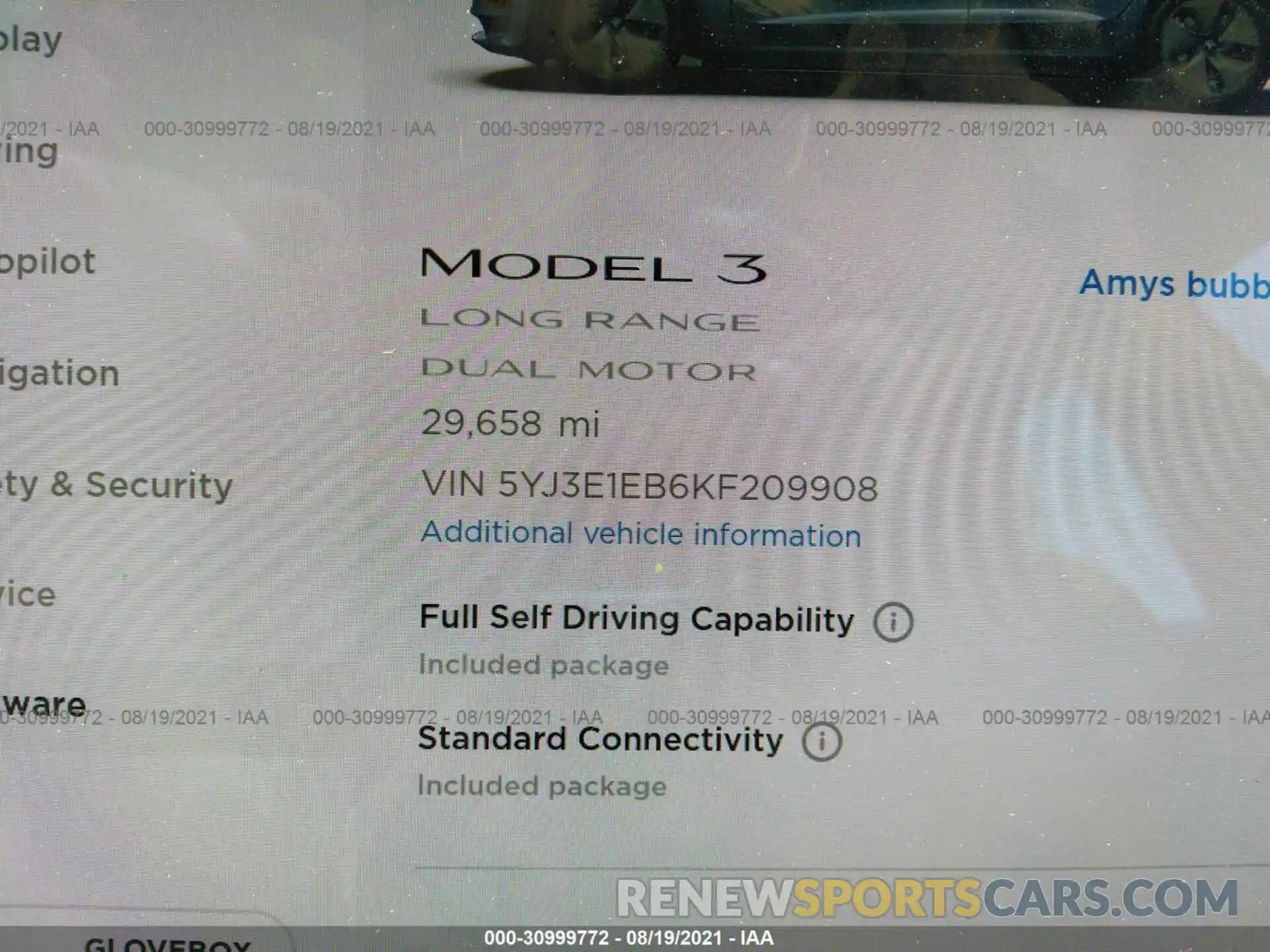 7 Photograph of a damaged car 5YJ3E1EB6KF209908 TESLA MODEL 3 2019