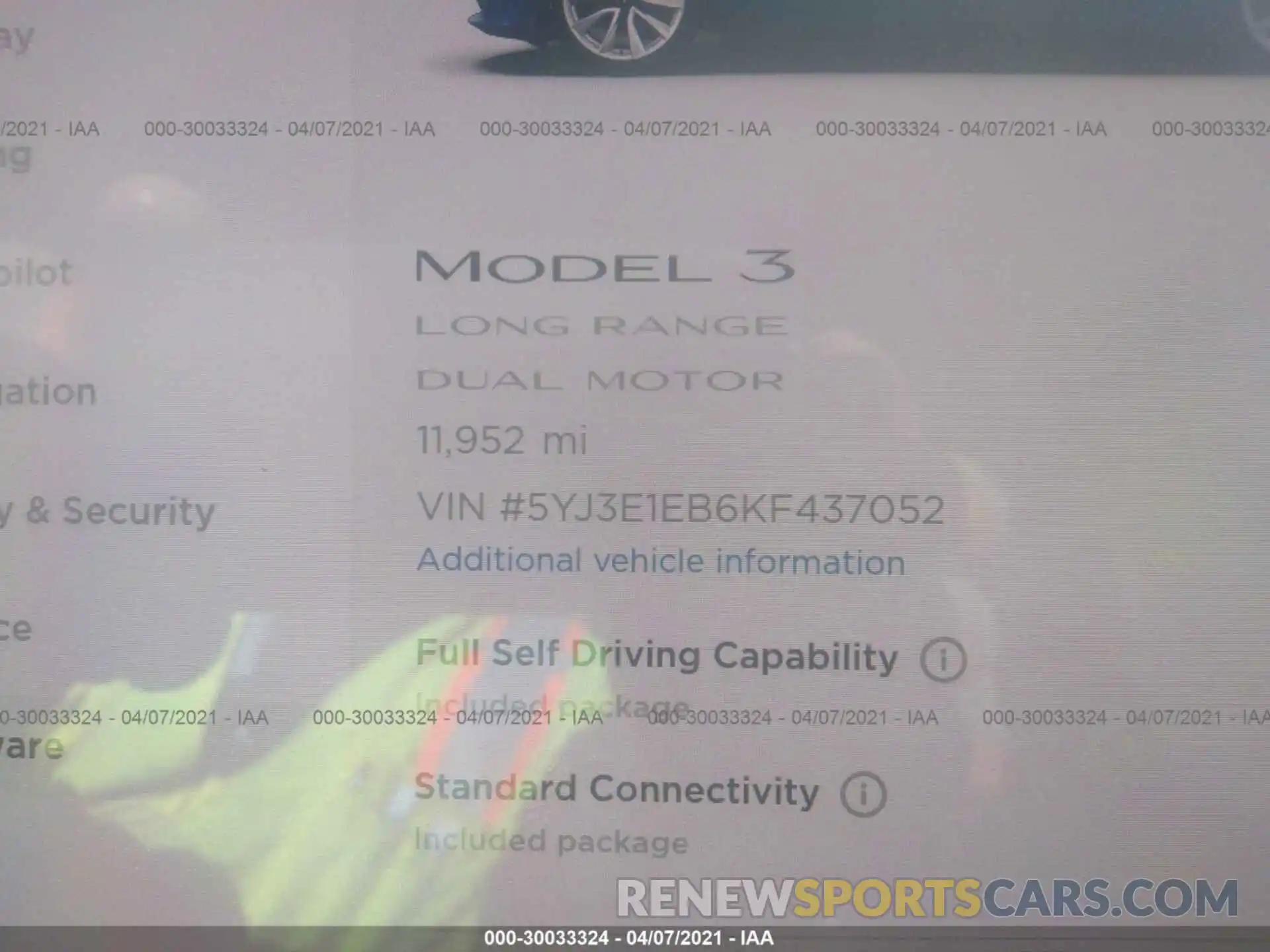 7 Photograph of a damaged car 5YJ3E1EB6KF437052 TESLA MODEL 3 2019