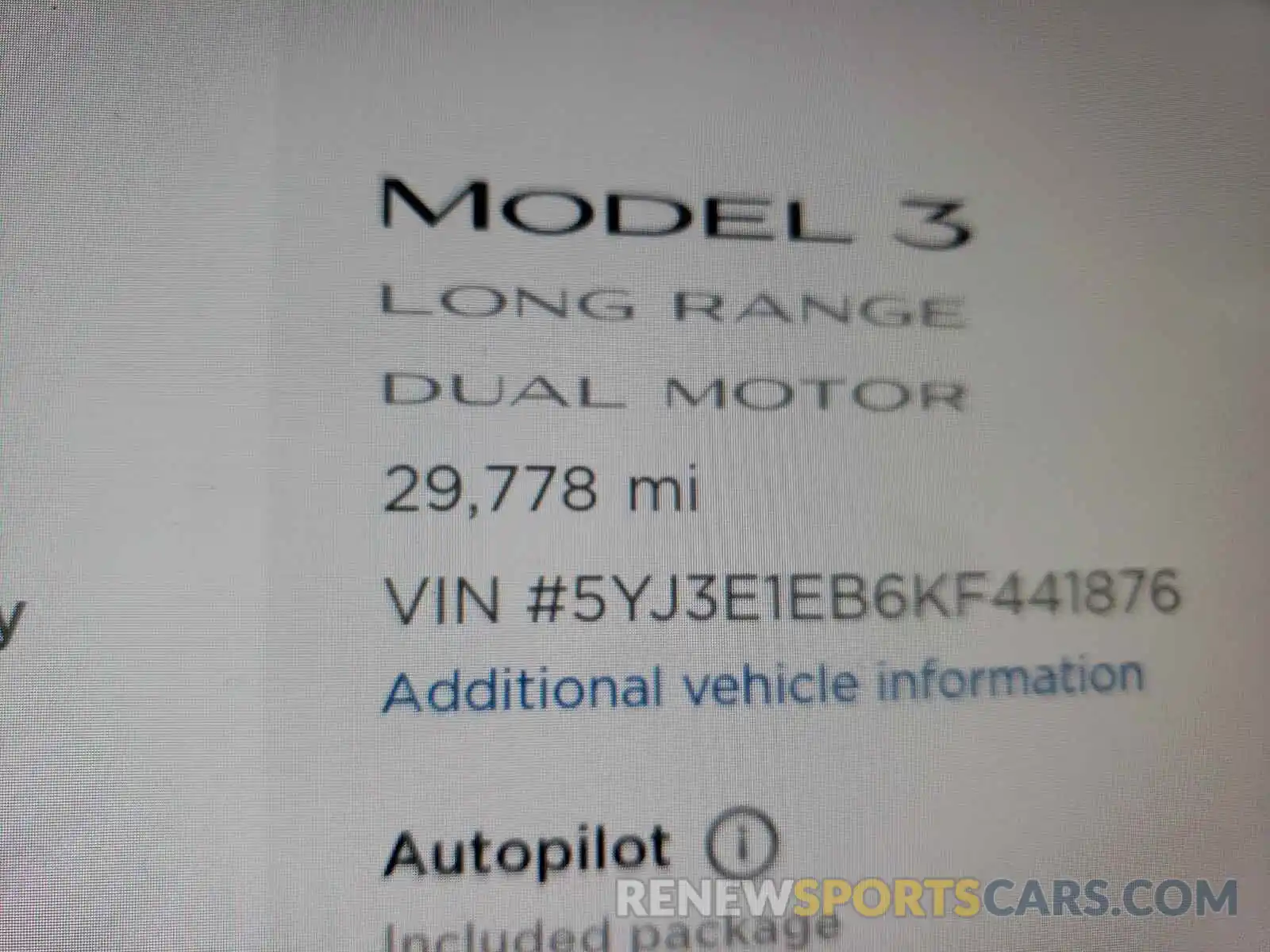 8 Photograph of a damaged car 5YJ3E1EB6KF441876 TESLA MODEL 3 2019