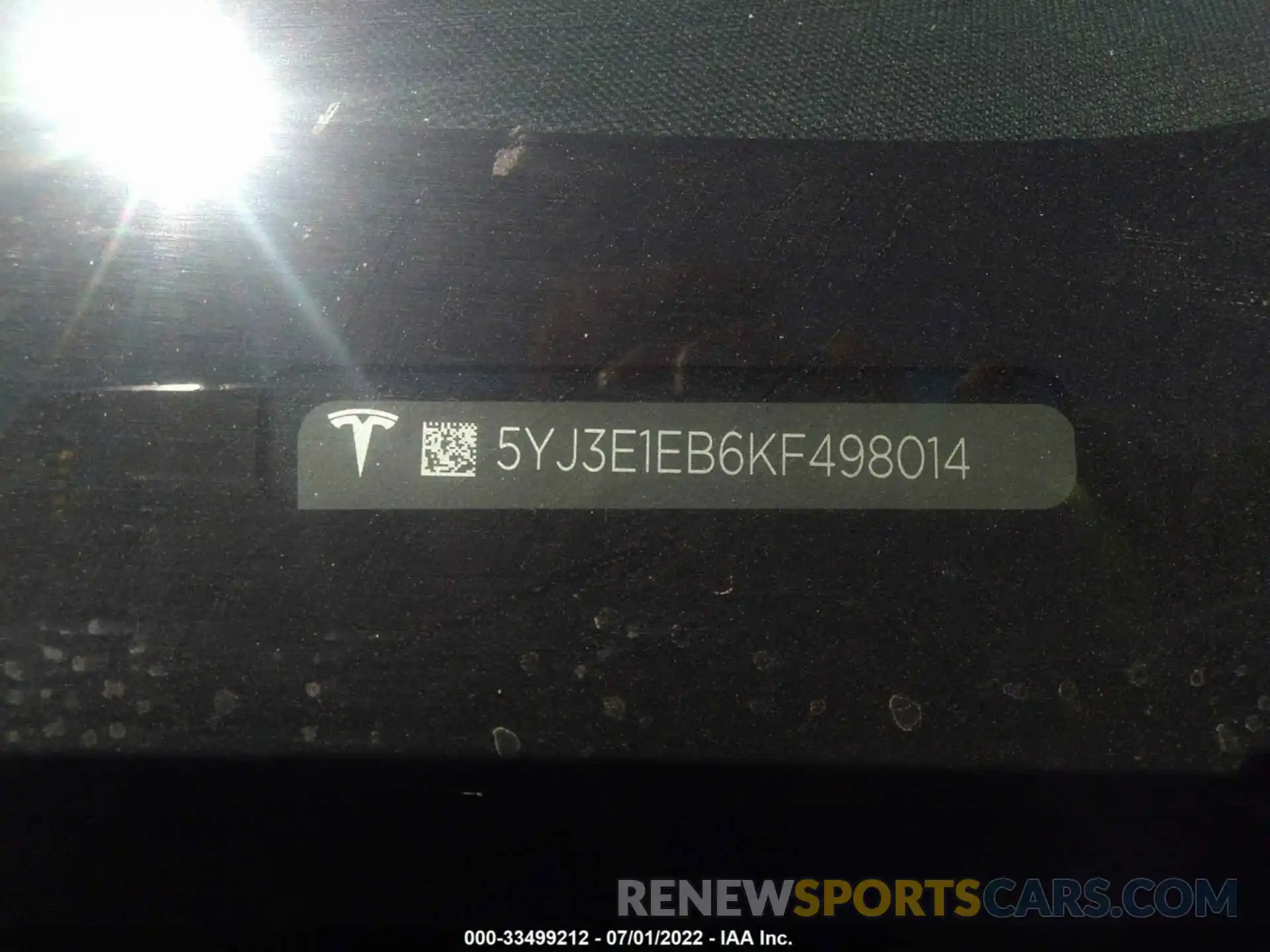 9 Photograph of a damaged car 5YJ3E1EB6KF498014 TESLA MODEL 3 2019