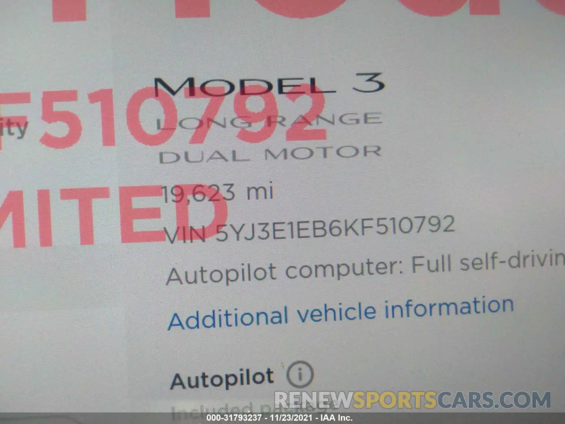 7 Photograph of a damaged car 5YJ3E1EB6KF510792 TESLA MODEL 3 2019