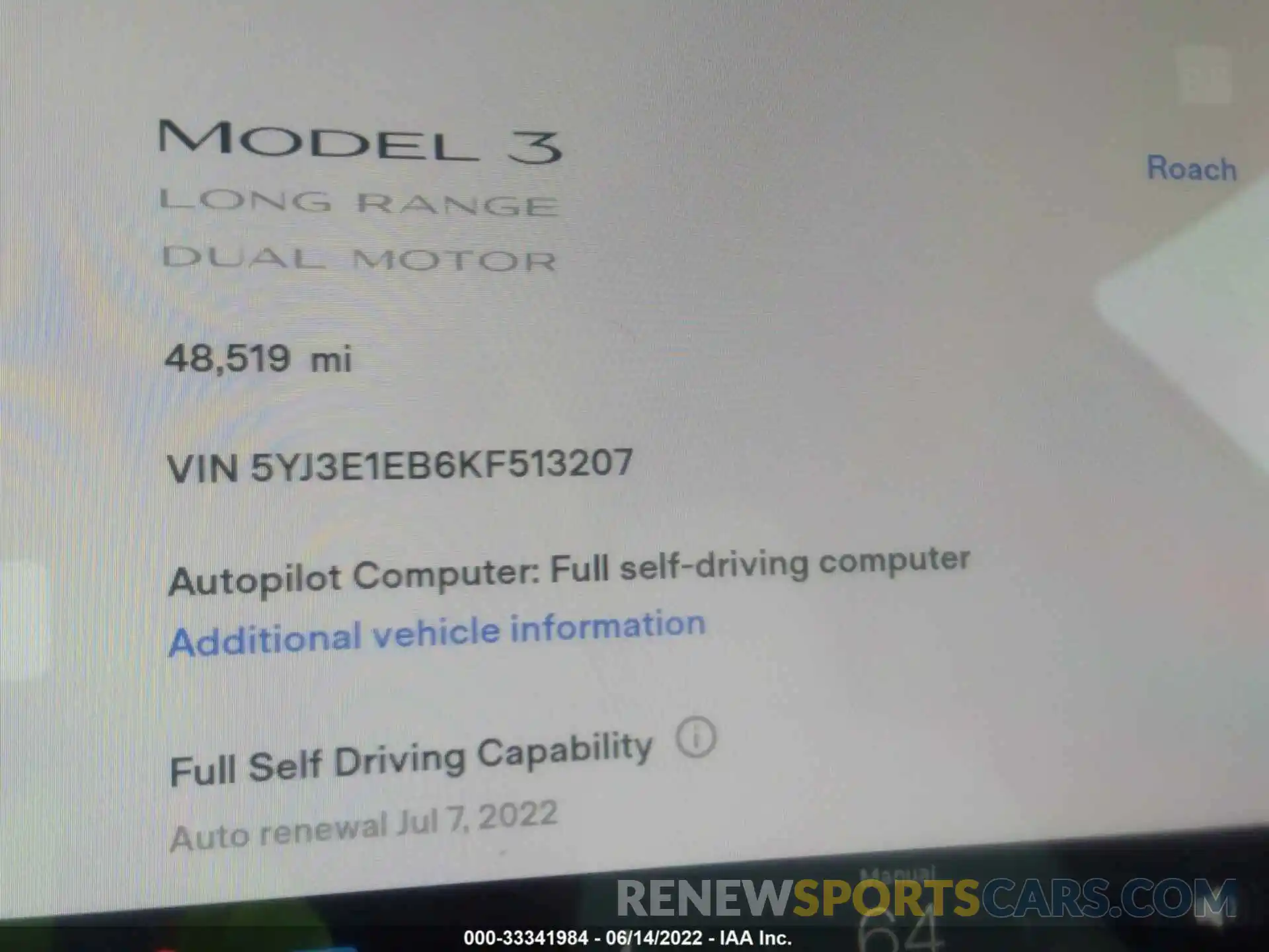 7 Photograph of a damaged car 5YJ3E1EB6KF513207 TESLA MODEL 3 2019