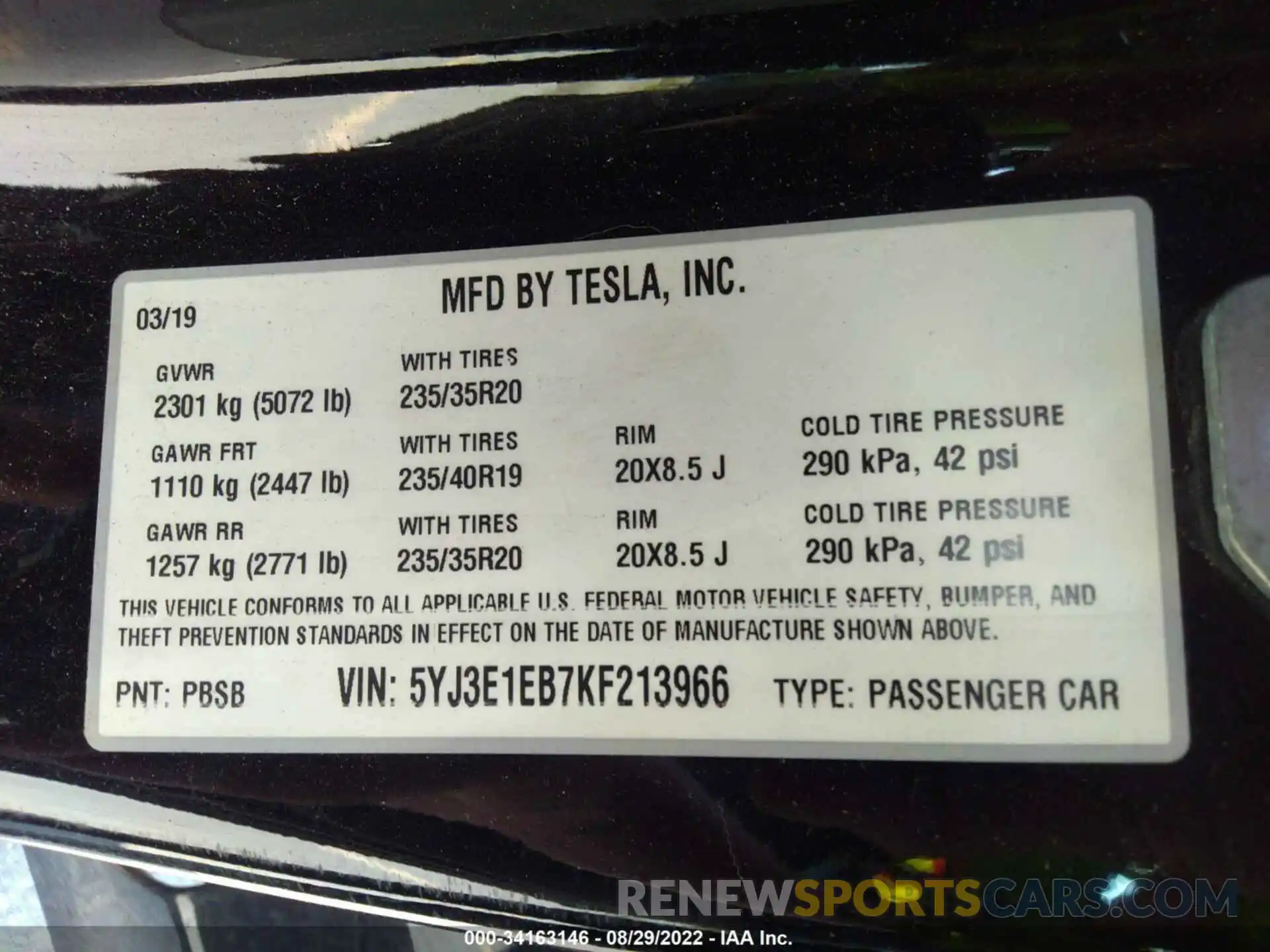 9 Photograph of a damaged car 5YJ3E1EB7KF213966 TESLA MODEL 3 2019