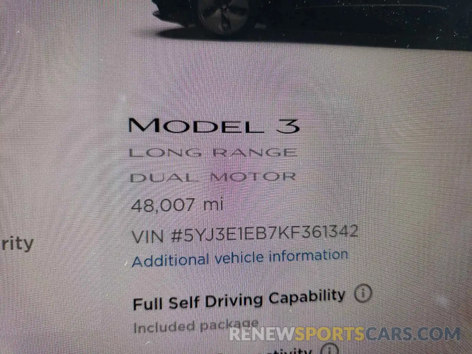 8 Photograph of a damaged car 5YJ3E1EB7KF361342 TESLA MODEL 3 2019