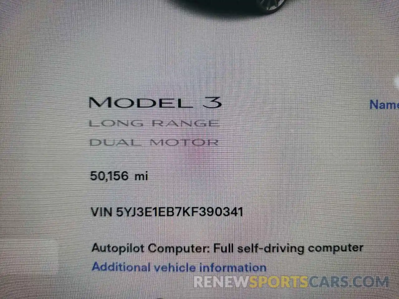 8 Photograph of a damaged car 5YJ3E1EB7KF390341 TESLA MODEL 3 2019