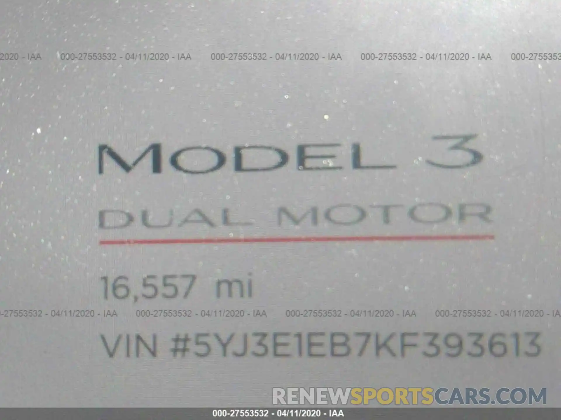 7 Photograph of a damaged car 5YJ3E1EB7KF393613 TESLA MODEL 3 2019