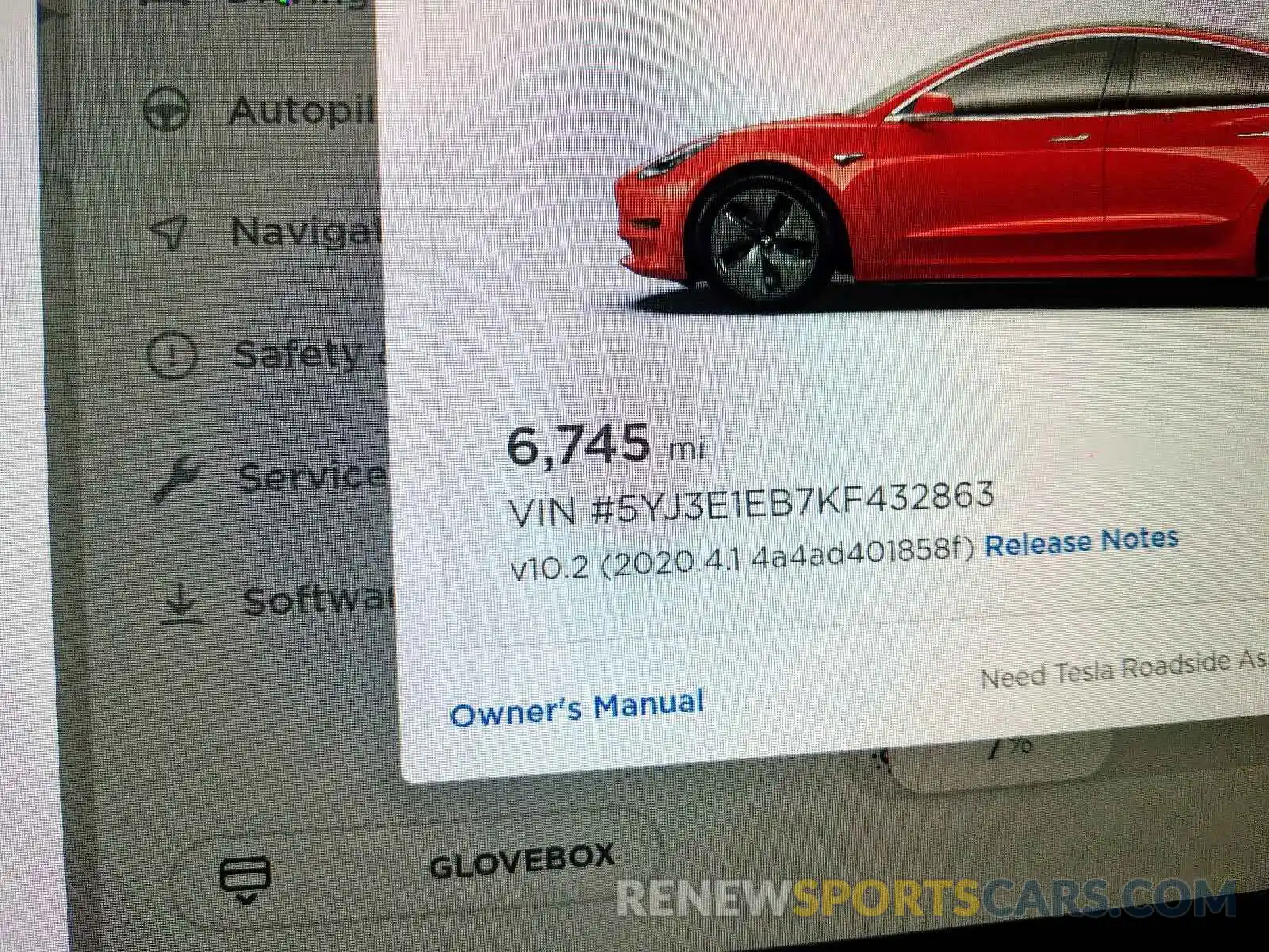 8 Фотография поврежденного автомобиля 5YJ3E1EB7KF432863 TESLA MODEL 3 2019