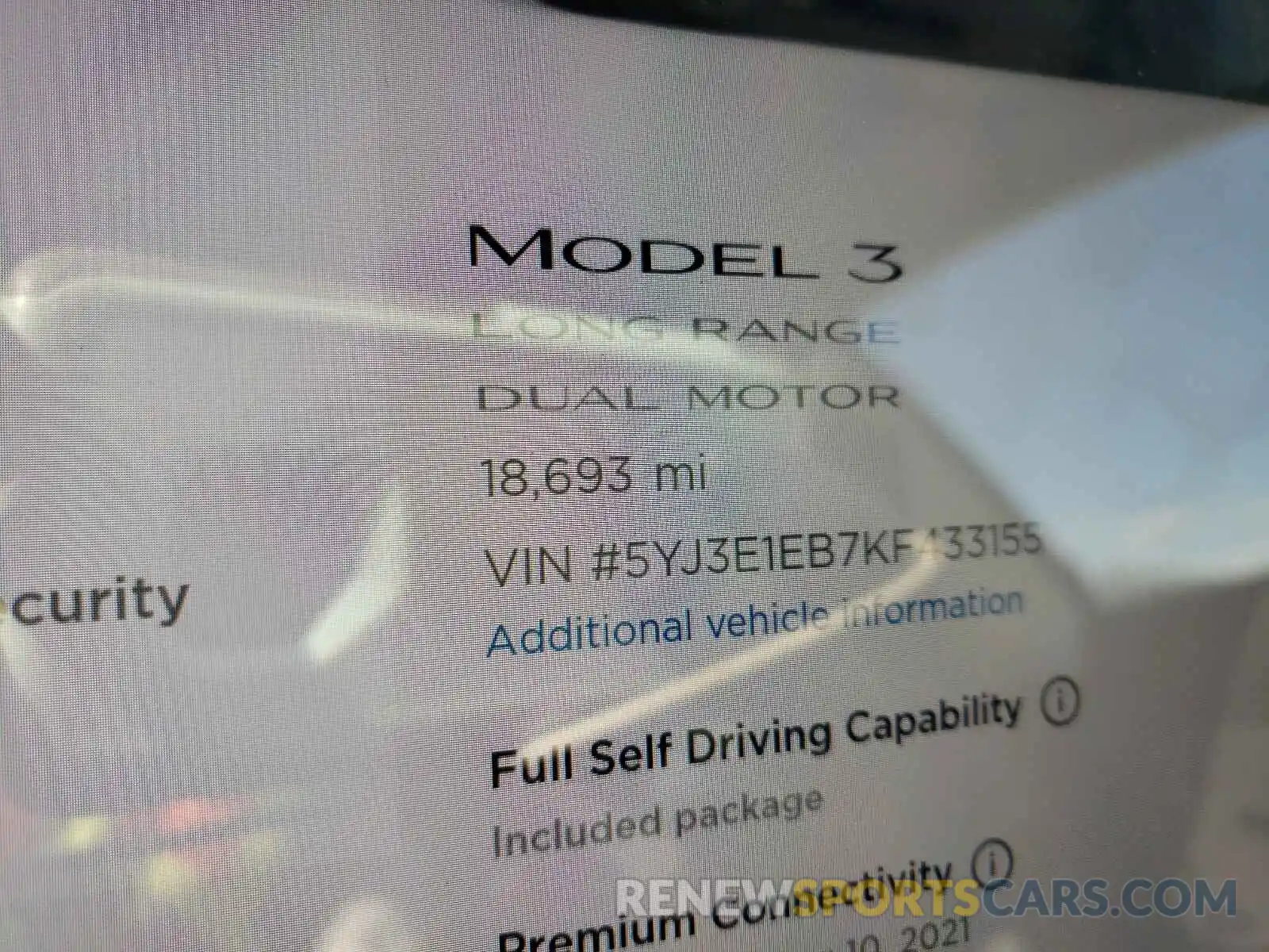 8 Photograph of a damaged car 5YJ3E1EB7KF433155 TESLA MODEL 3 2019