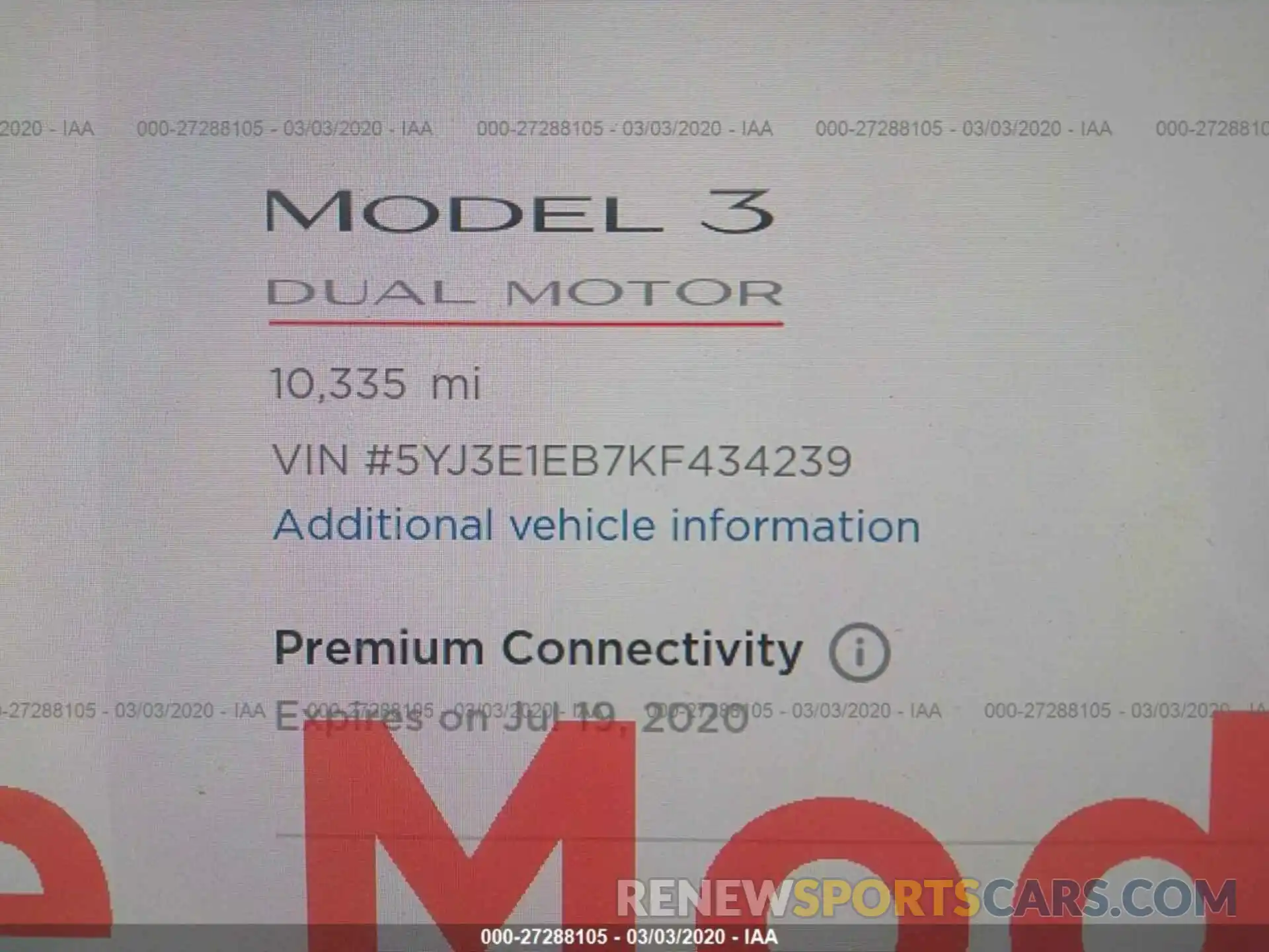 7 Photograph of a damaged car 5YJ3E1EB7KF434239 TESLA MODEL 3 2019