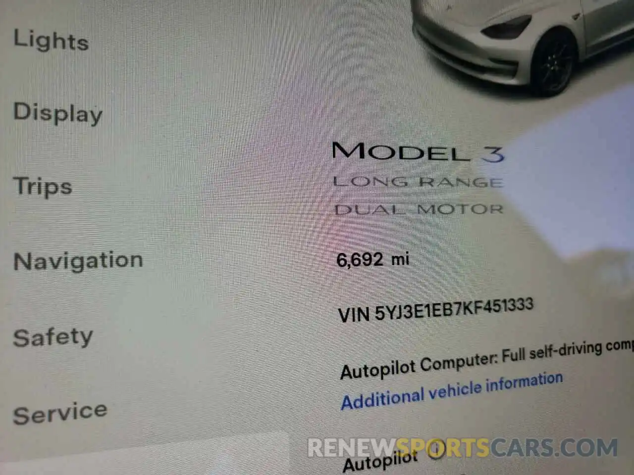 8 Фотография поврежденного автомобиля 5YJ3E1EB7KF451333 TESLA MODEL 3 2019