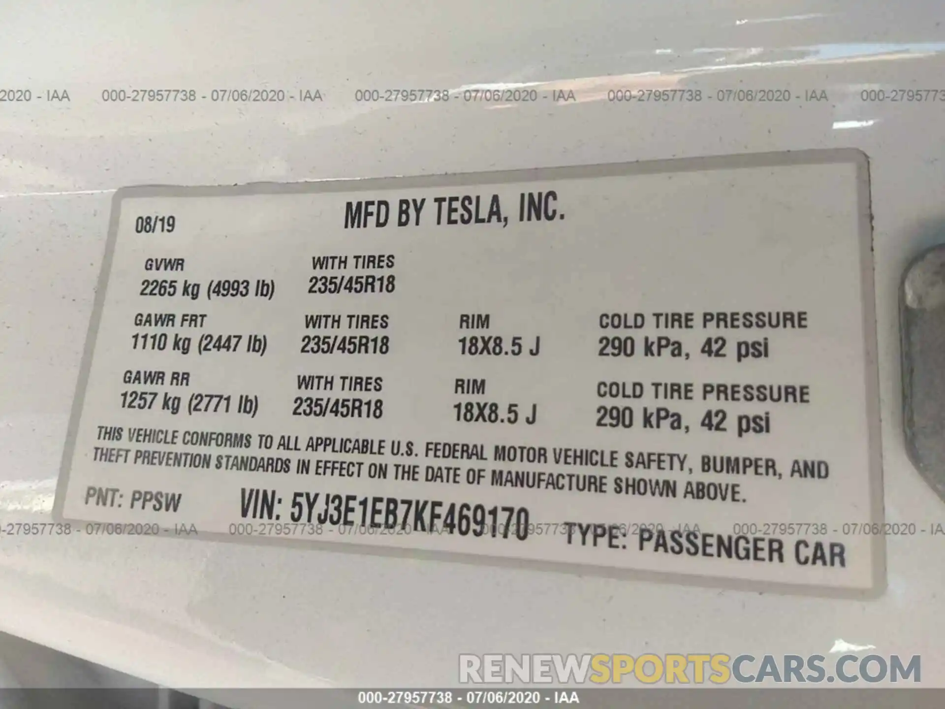 9 Photograph of a damaged car 5YJ3E1EB7KF469170 TESLA MODEL 3 2019