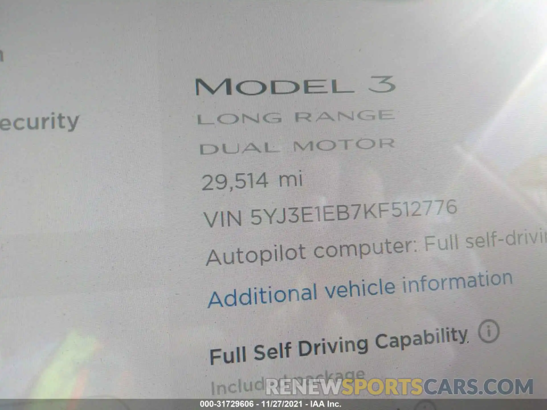 7 Photograph of a damaged car 5YJ3E1EB7KF512776 TESLA MODEL 3 2019