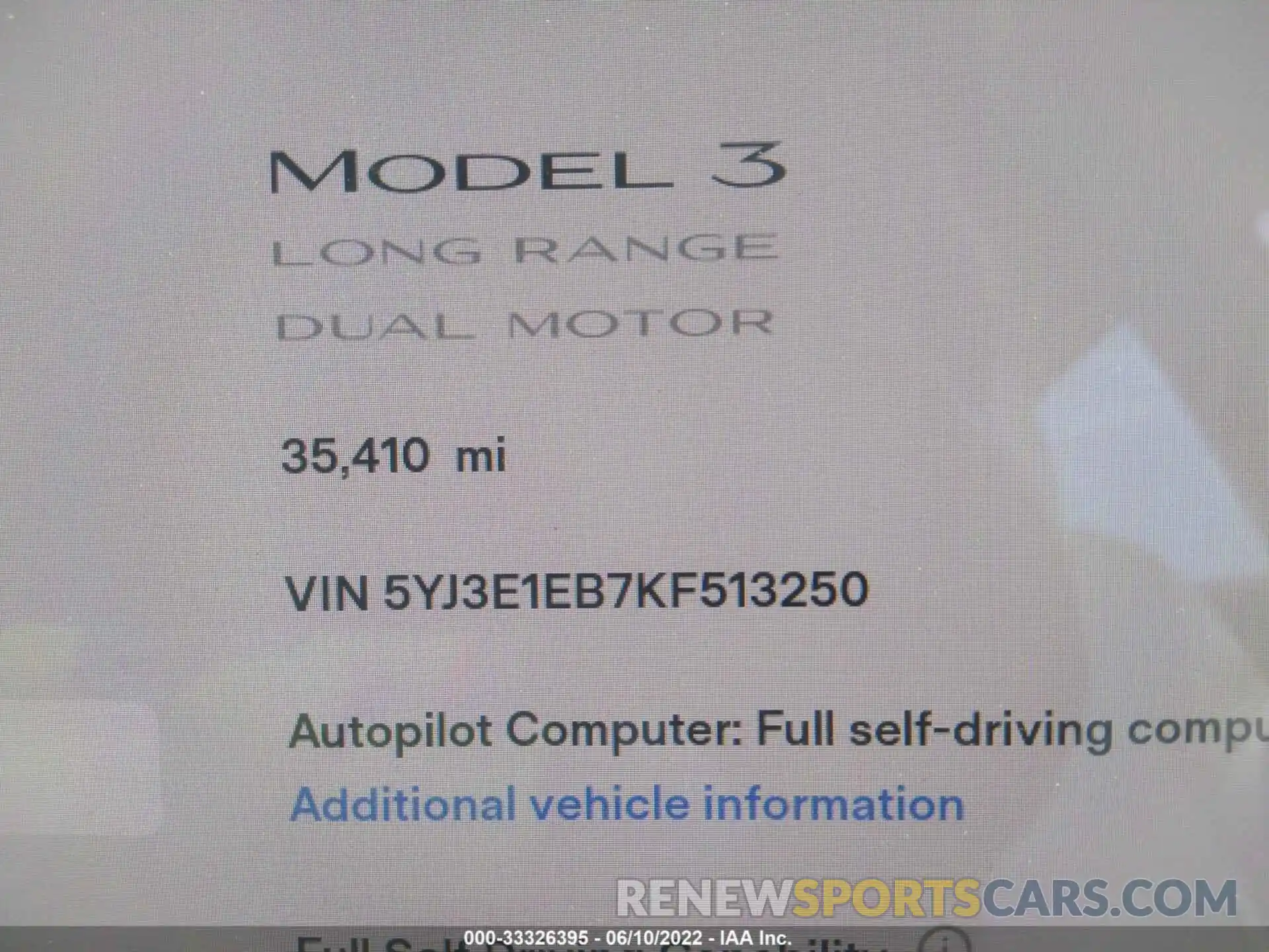 7 Photograph of a damaged car 5YJ3E1EB7KF513250 TESLA MODEL 3 2019