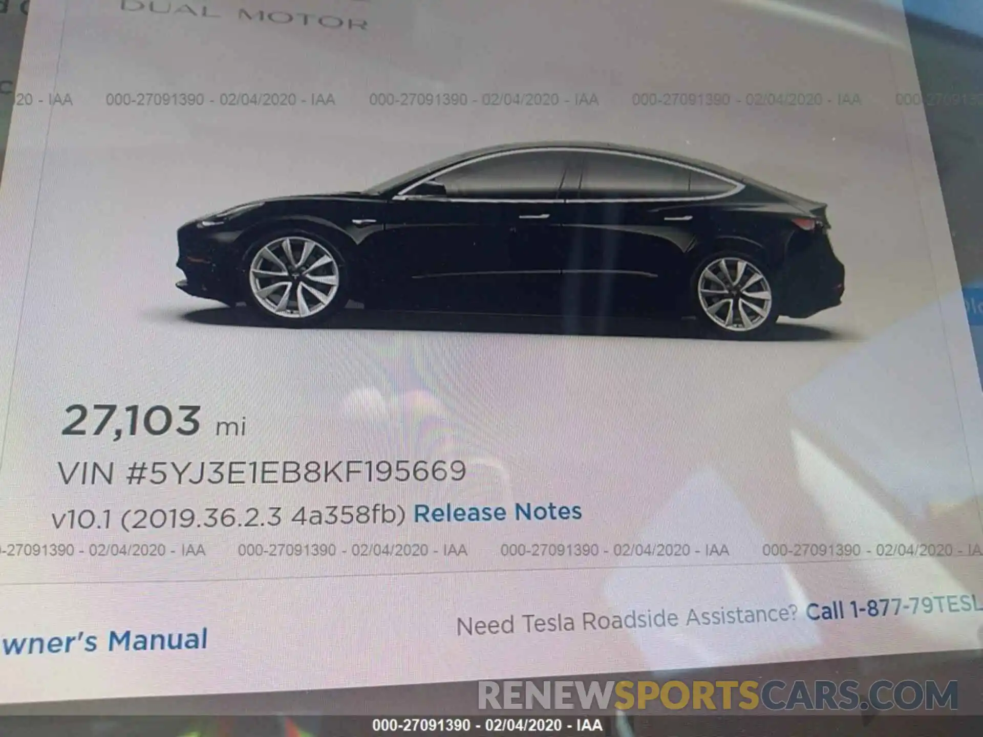 7 Photograph of a damaged car 5YJ3E1EB8KF195669 TESLA MODEL 3 2019