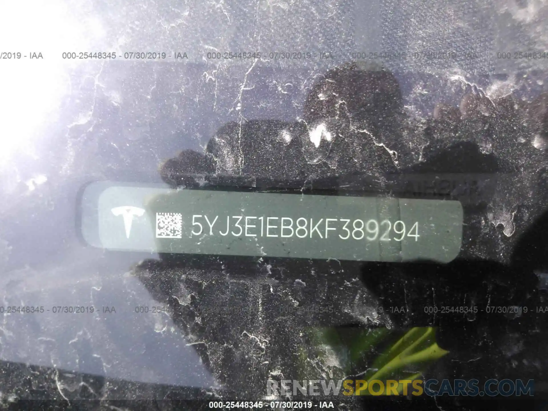 9 Photograph of a damaged car 5YJ3E1EB8KF389294 TESLA MODEL 3 2019