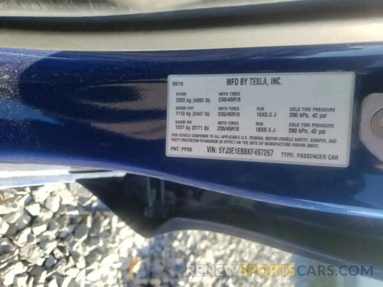 10 Photograph of a damaged car 5YJ3E1EB8KF497267 TESLA MODEL 3 2019