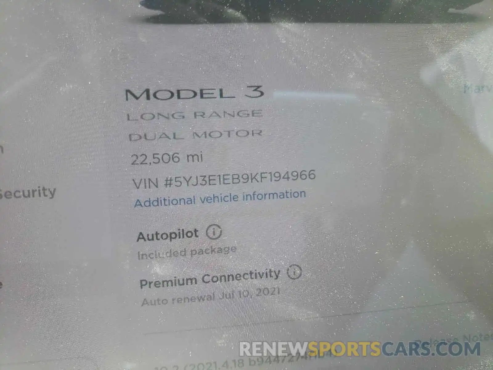 8 Photograph of a damaged car 5YJ3E1EB9KF194966 TESLA MODEL 3 2019