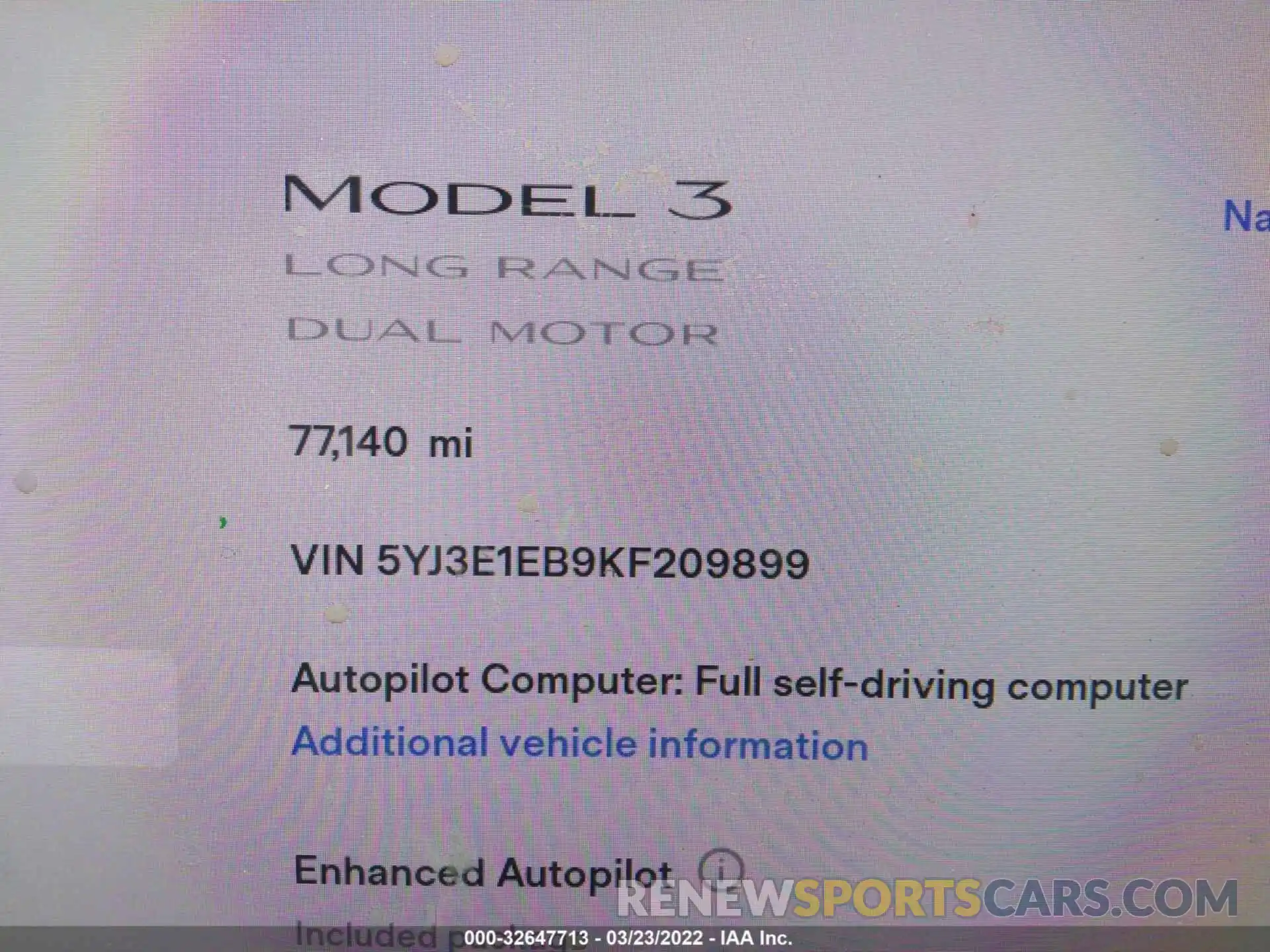 7 Photograph of a damaged car 5YJ3E1EB9KF209899 TESLA MODEL 3 2019