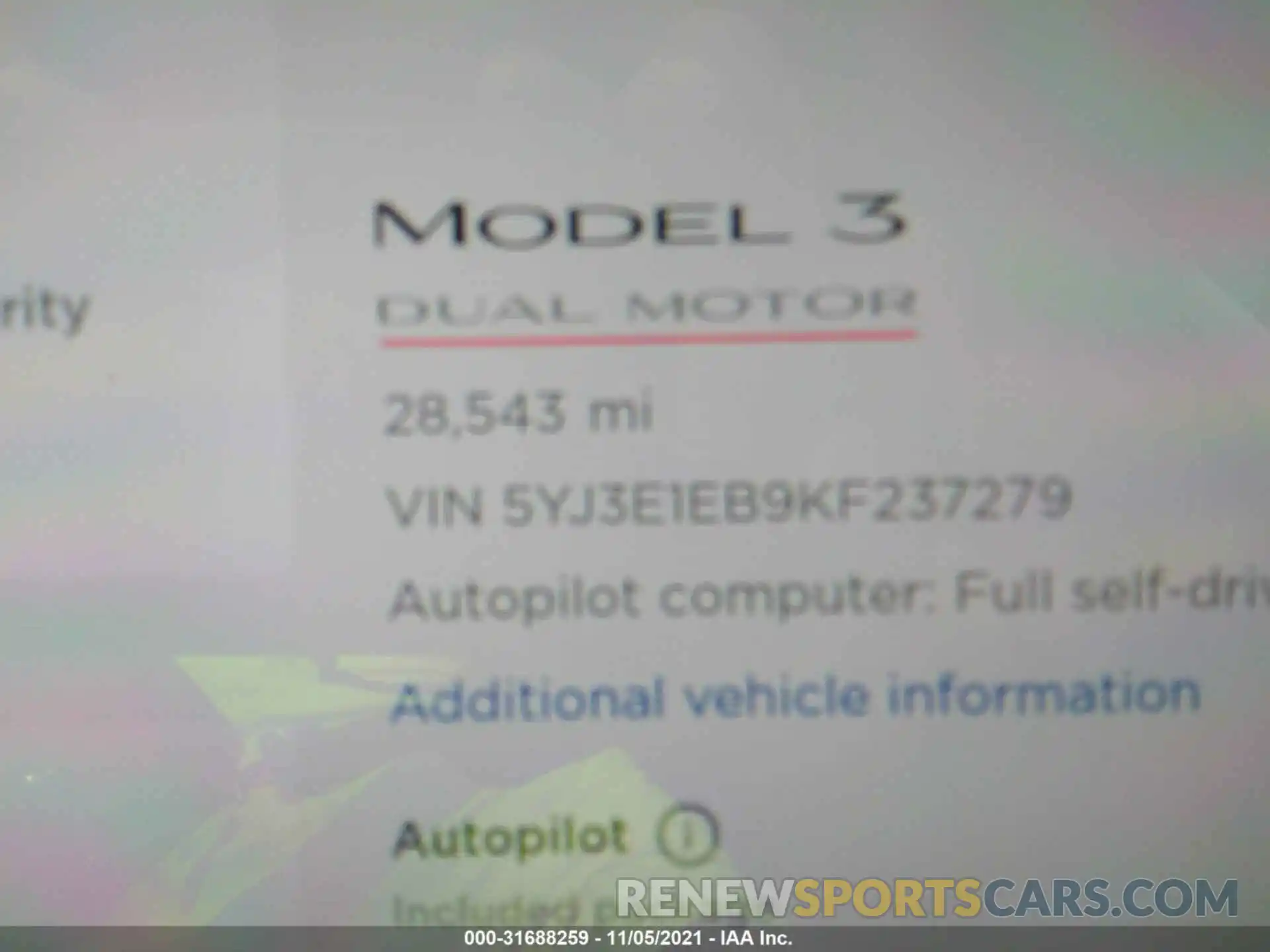 7 Photograph of a damaged car 5YJ3E1EB9KF237279 TESLA MODEL 3 2019