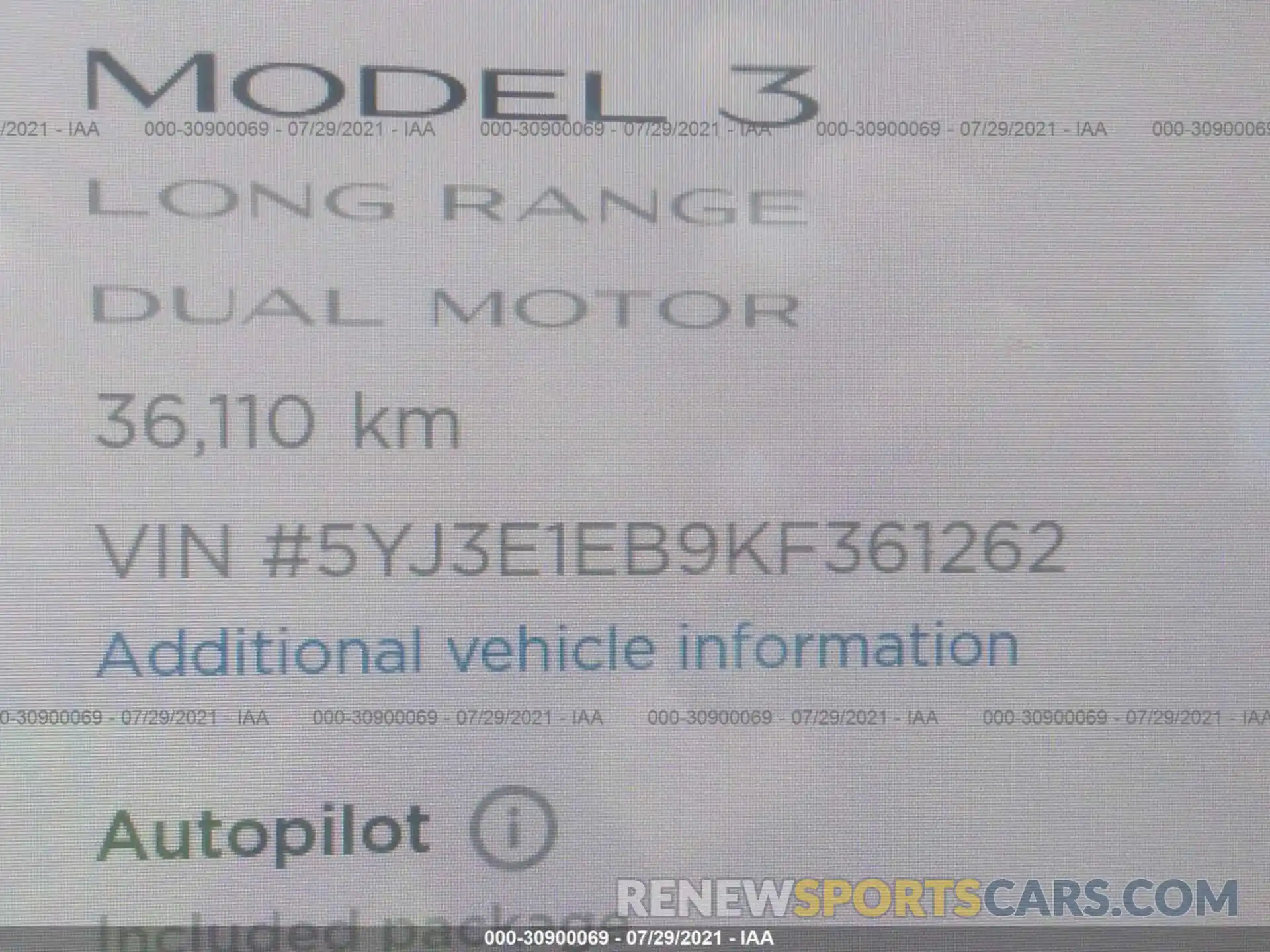 9 Фотография поврежденного автомобиля 5YJ3E1EB9KF361262 TESLA MODEL 3 2019