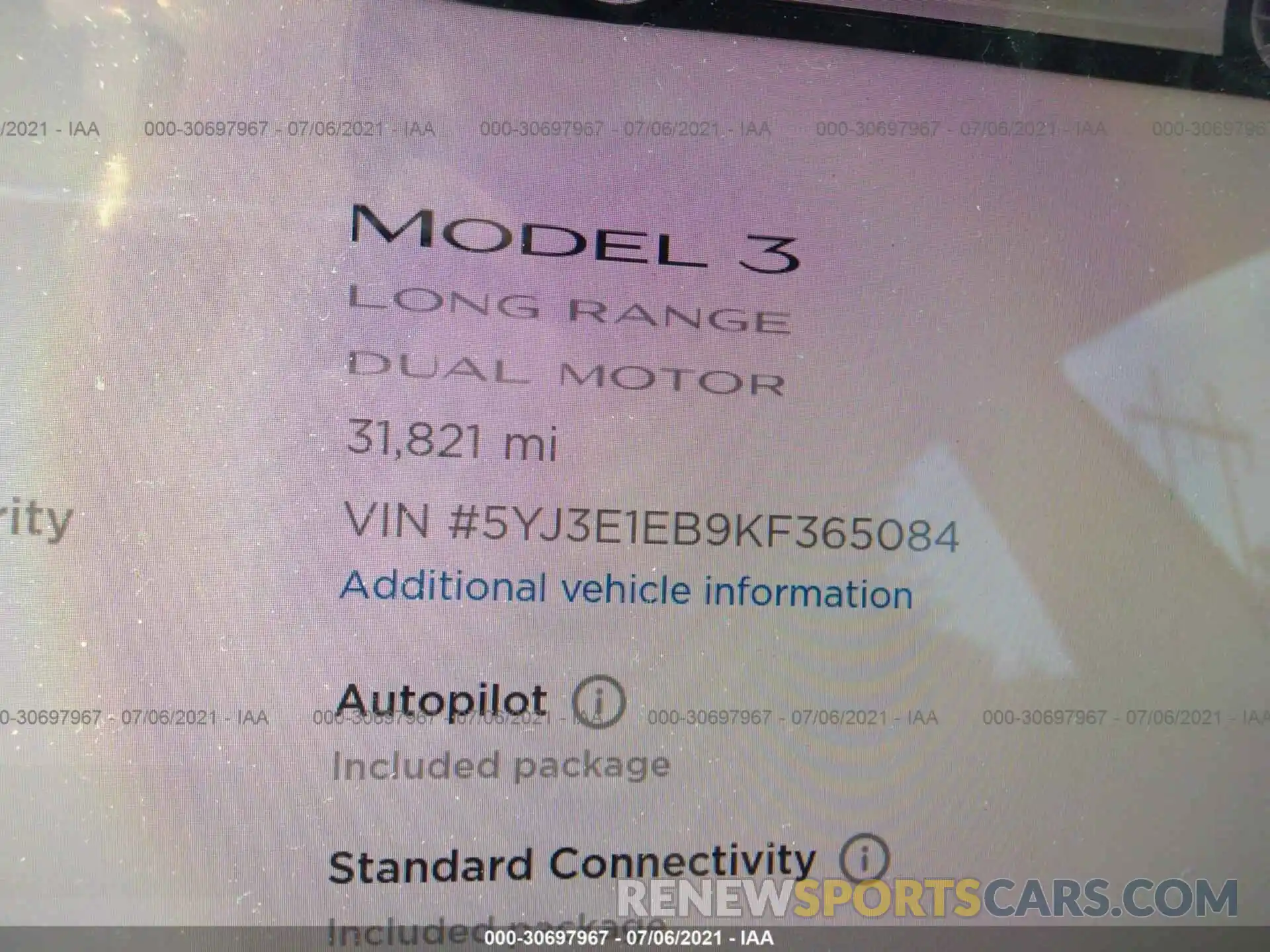 7 Photograph of a damaged car 5YJ3E1EB9KF365084 TESLA MODEL 3 2019